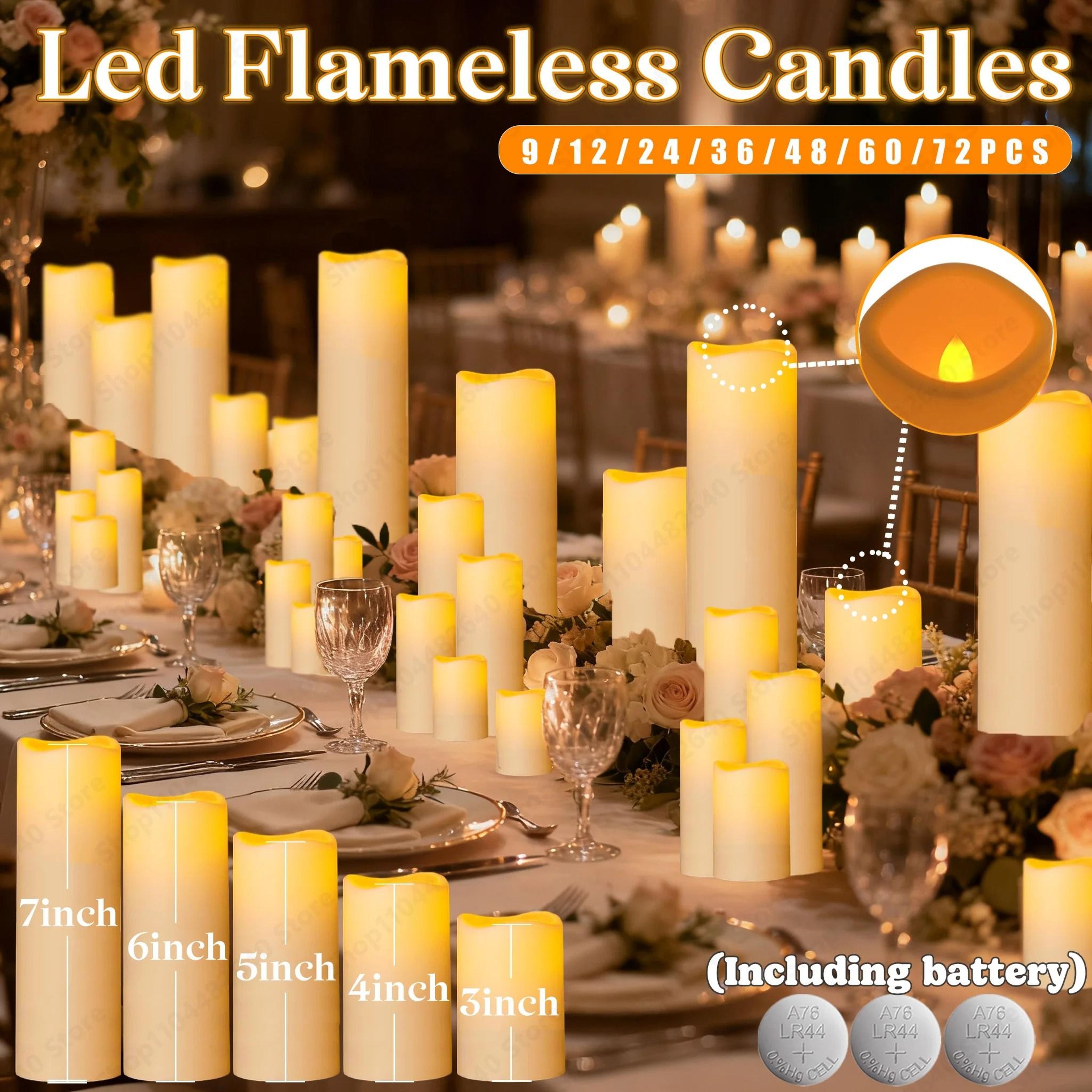 9 to 72 pcs flameless led candles battery operated flickering lights for wedding concert home decor