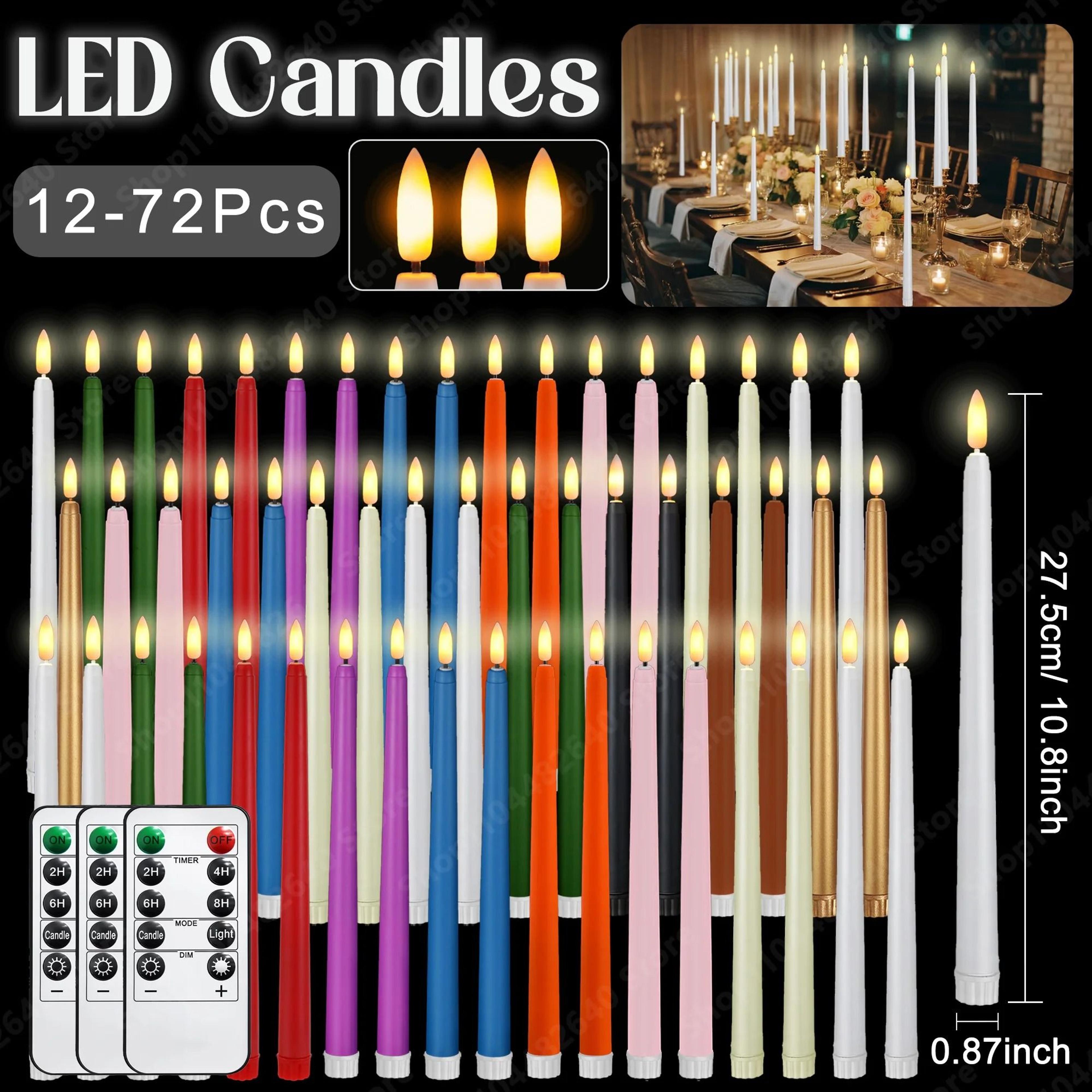 12 to 72 pcs flameless led taper candles with remote control battery flickering lights for wedding table decor