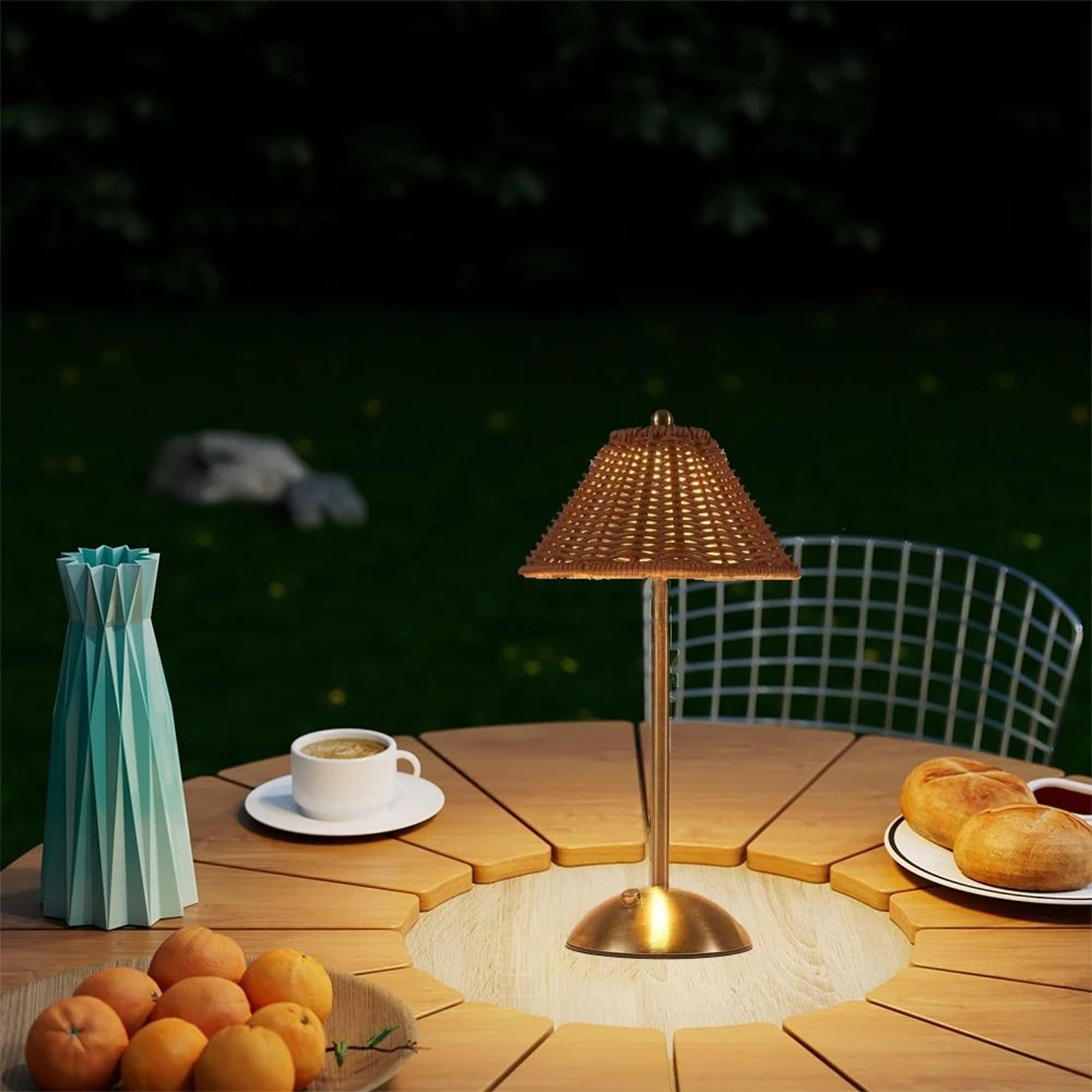 retro rattan-woven led desk lamp rechargeable touch control bedside table light for home guesthouse decor