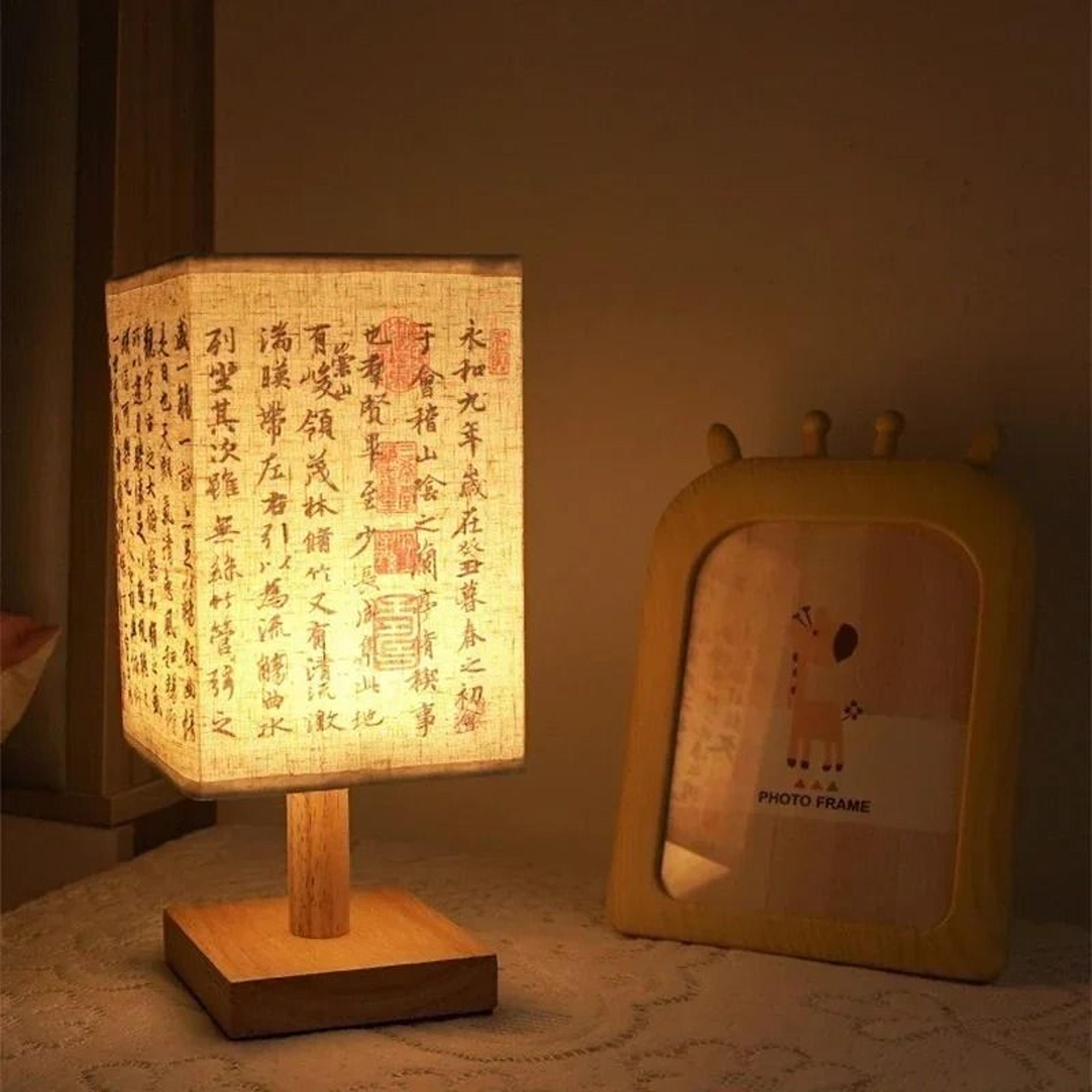 led square chinese style table lamp usb dimmable fabric bedside night light
