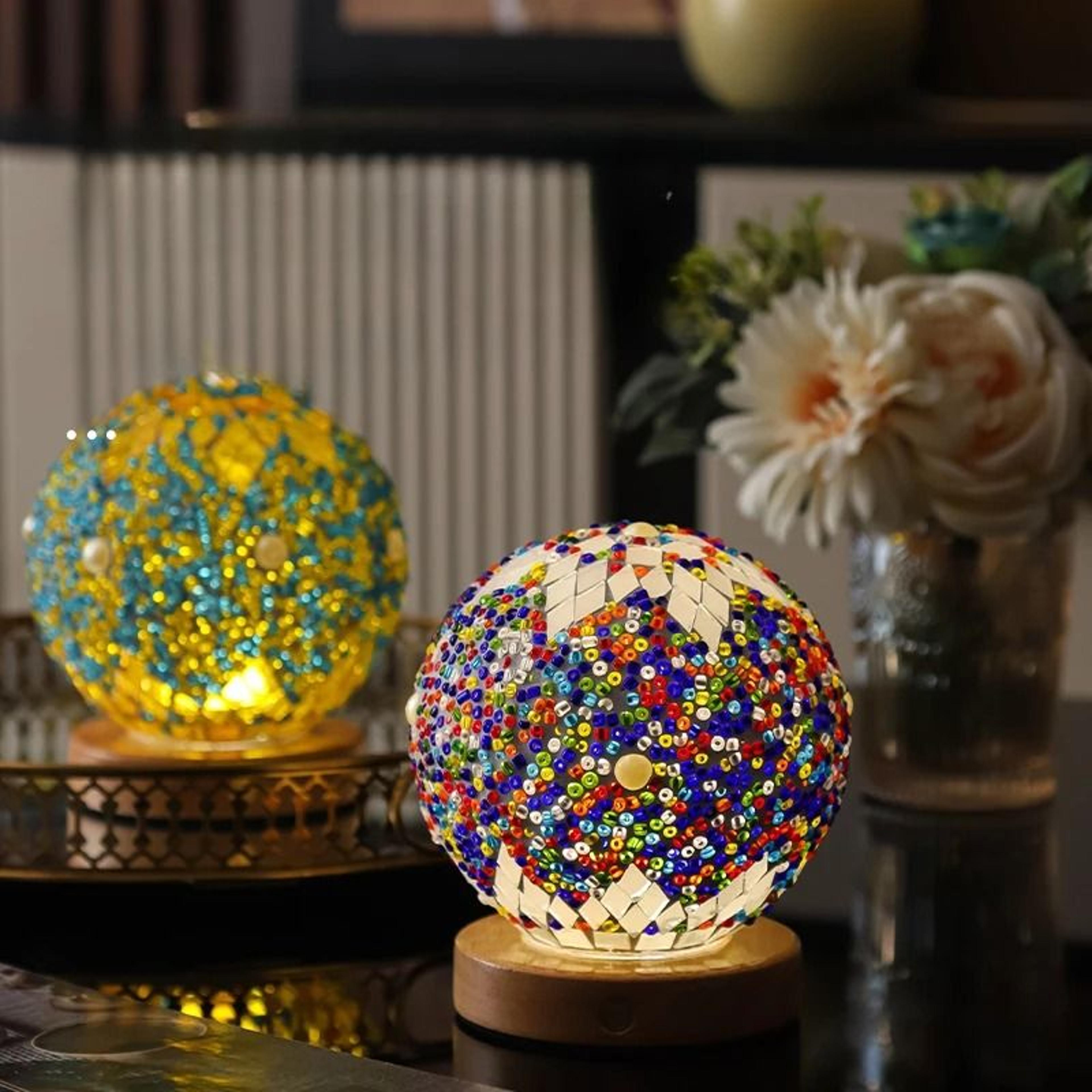 bohemian stained glass led desk lamp usb dimmable warm night light for bedroom home bar decor