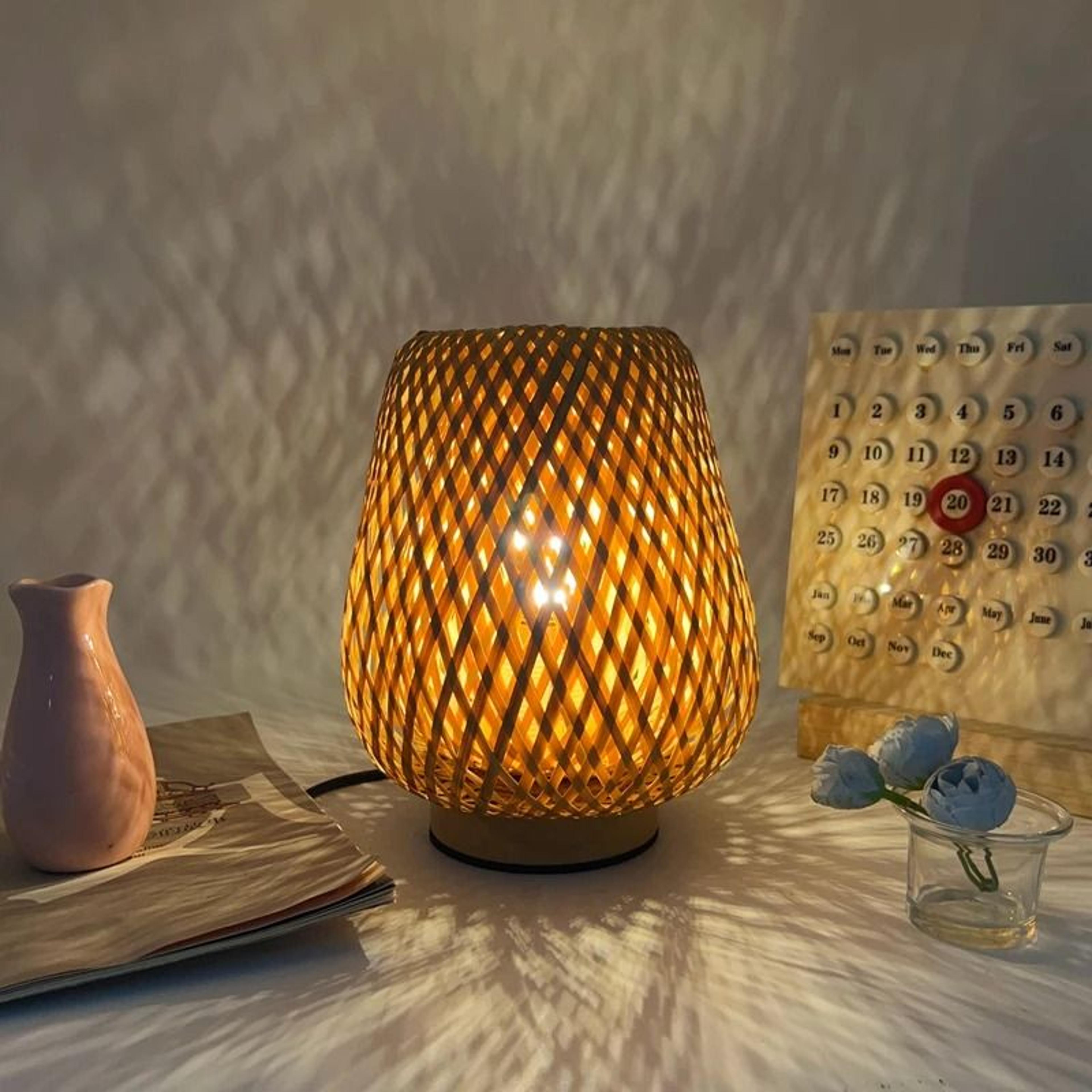 handmade bamboo woven led table lamp warm ambient night light for bedroom study decor