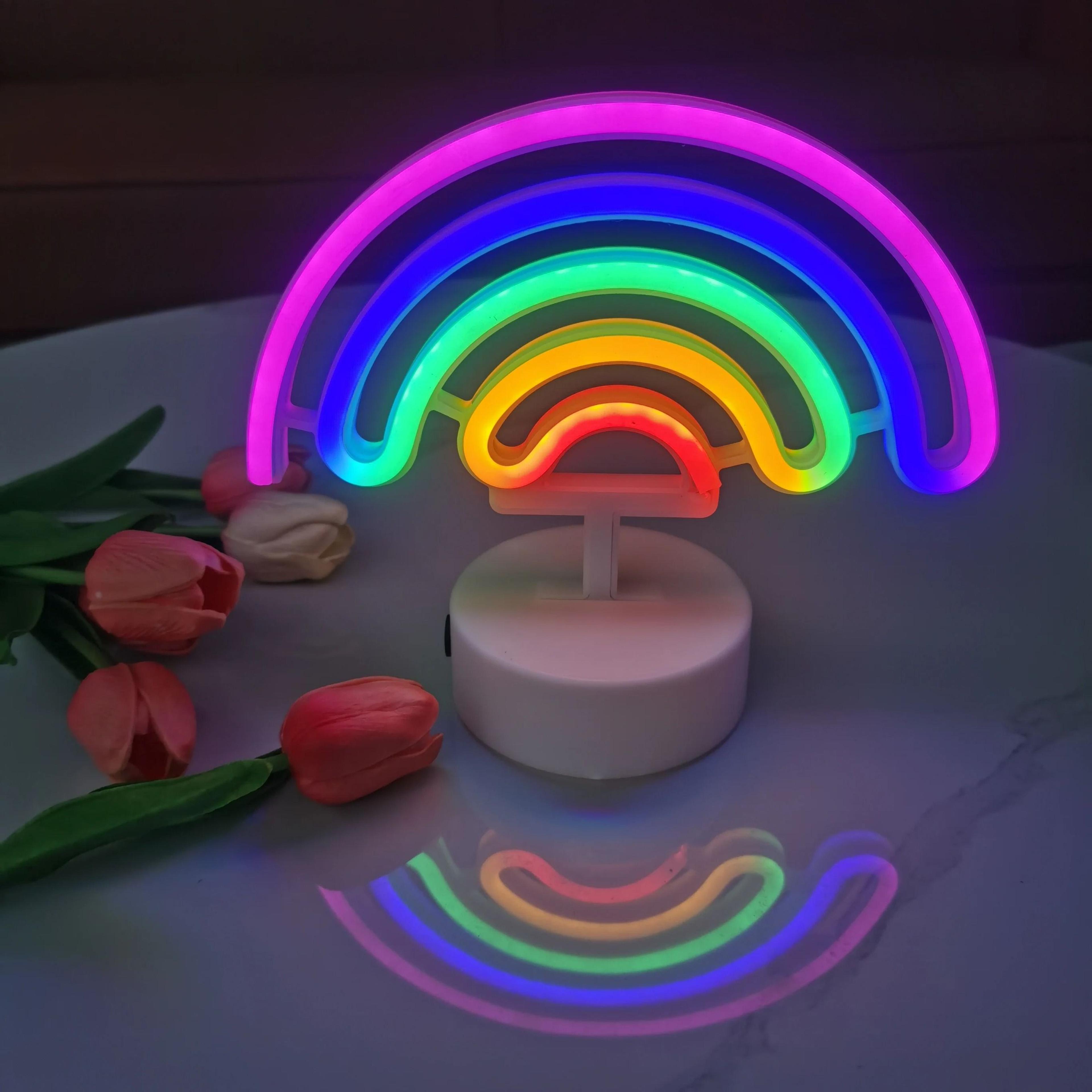 cute rainbow led neon sign light dual usb or battery powered tabletop decor for birthday party pride