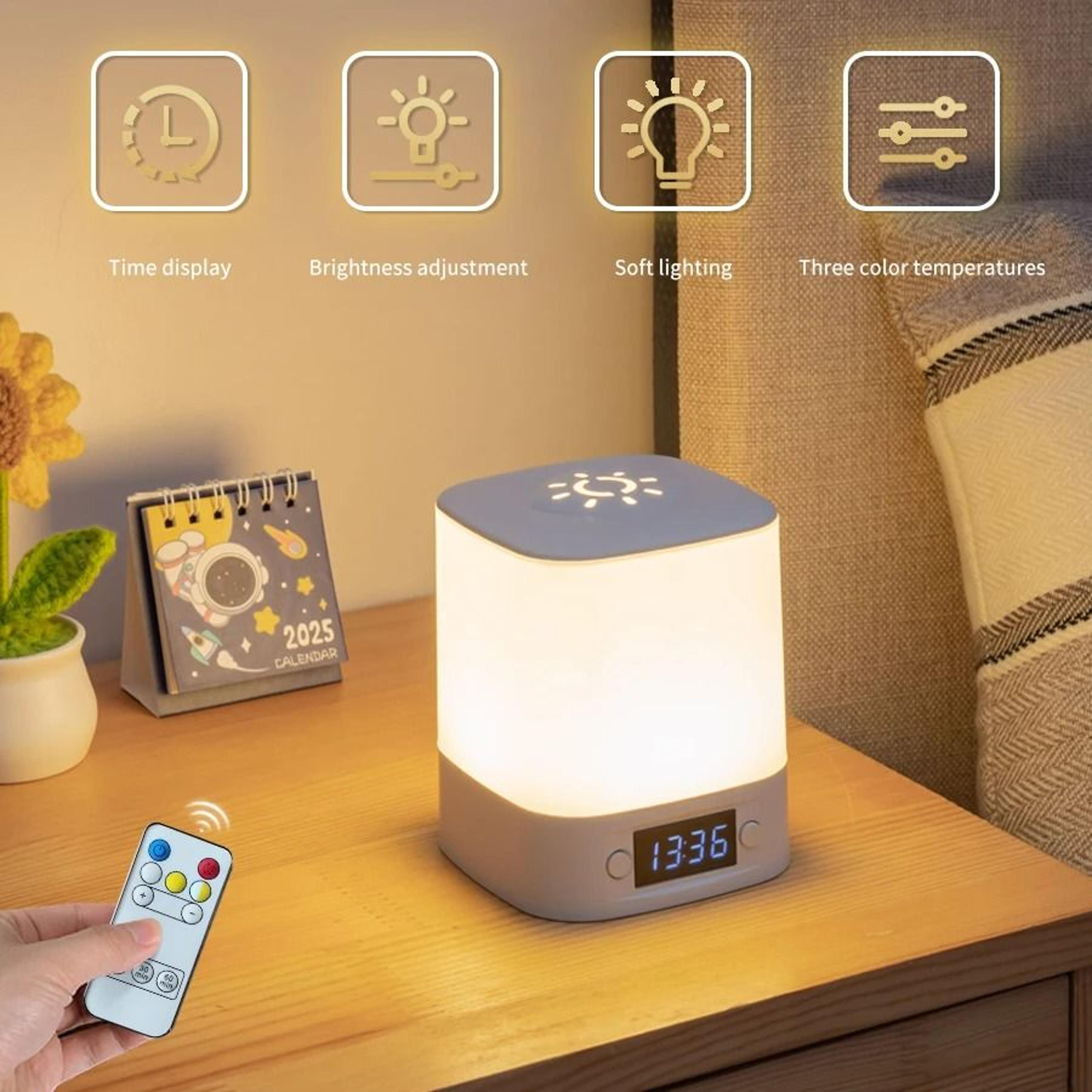 led touch dimmable table lamp with clock display usb rechargeable night light for nursery bedroom
