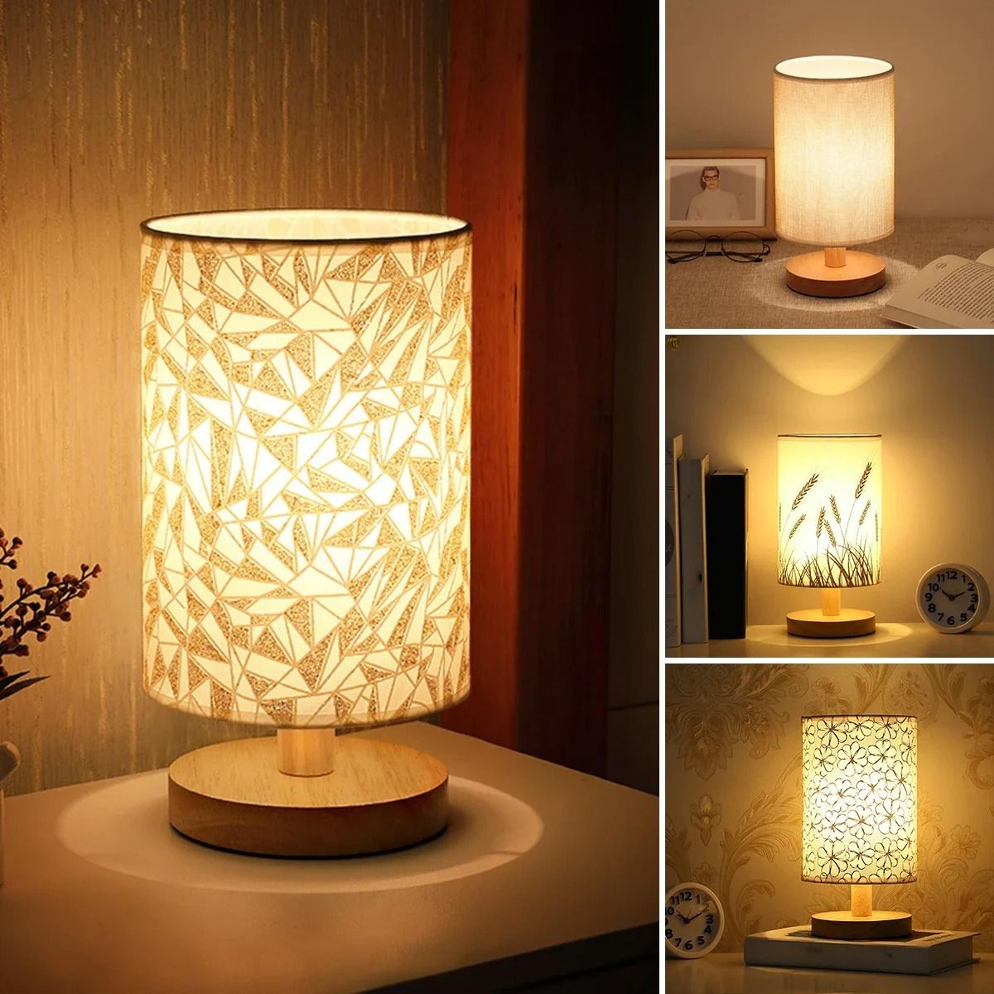 linen led nightstand table lamp usb powered warm white light wooden beside light for bedroom