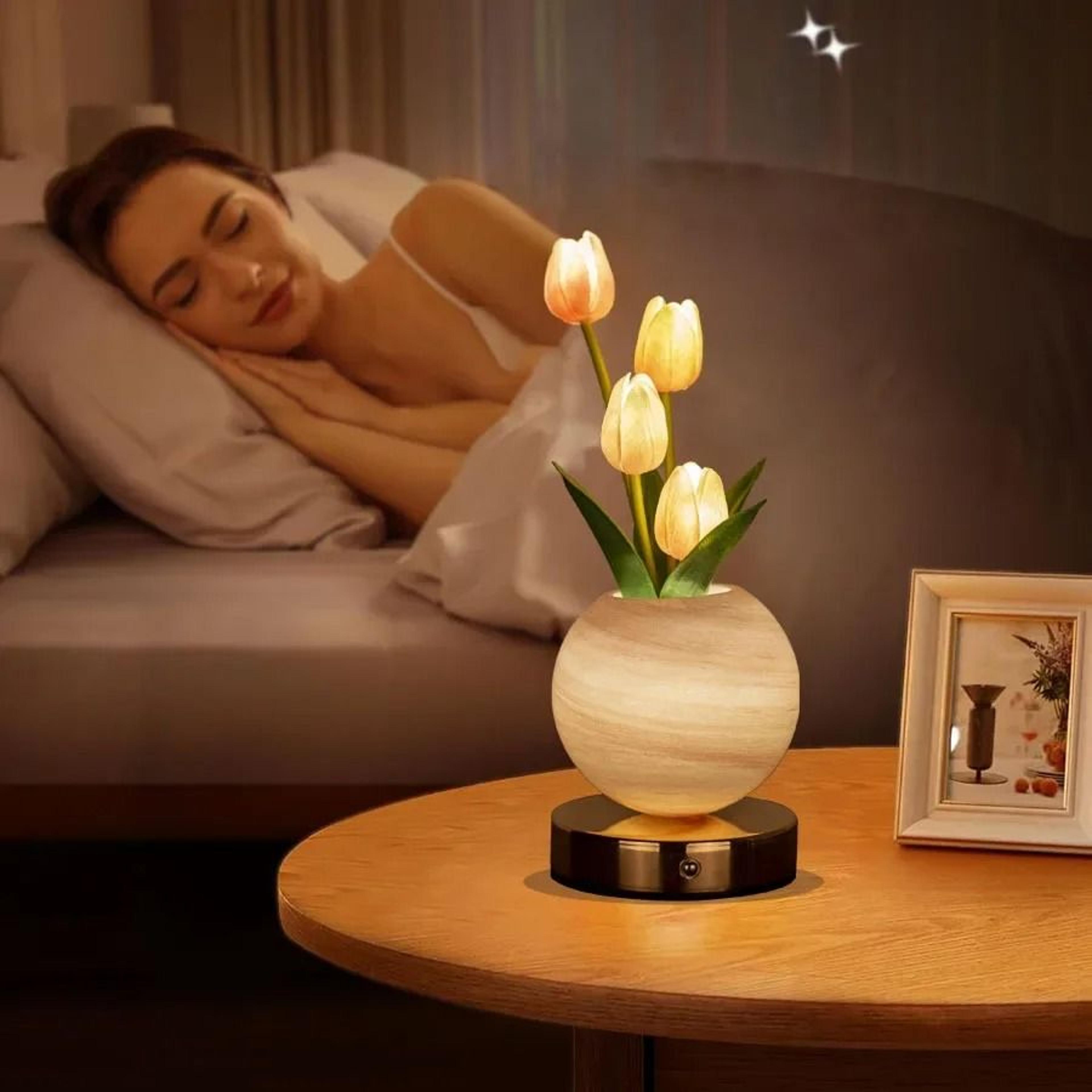 tulip led floral night light usb rechargeable bedside table lamp for bedroom christmas decor