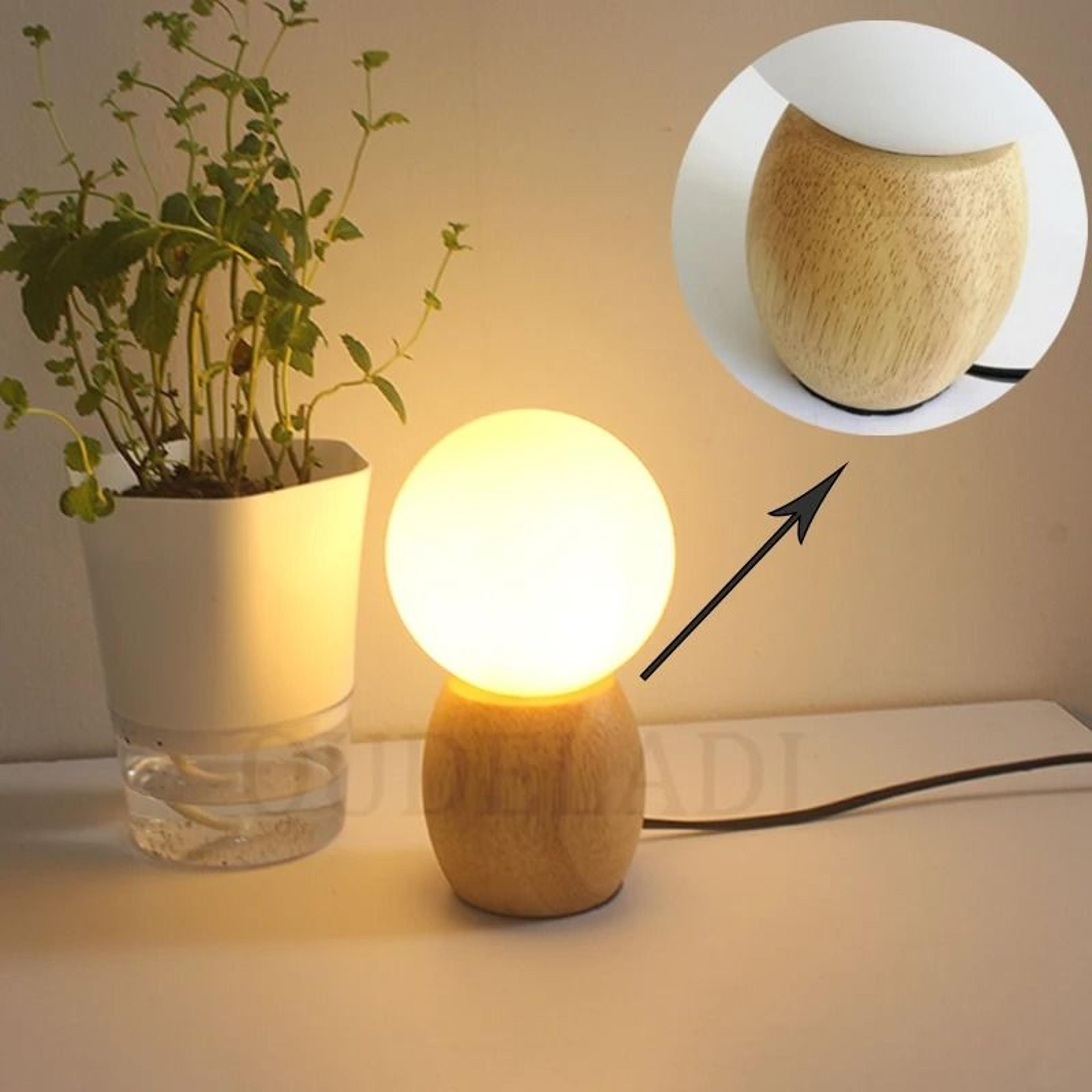 oudeladi wood led table lamp glass lampshade night light bedside lamp with g4 bulb