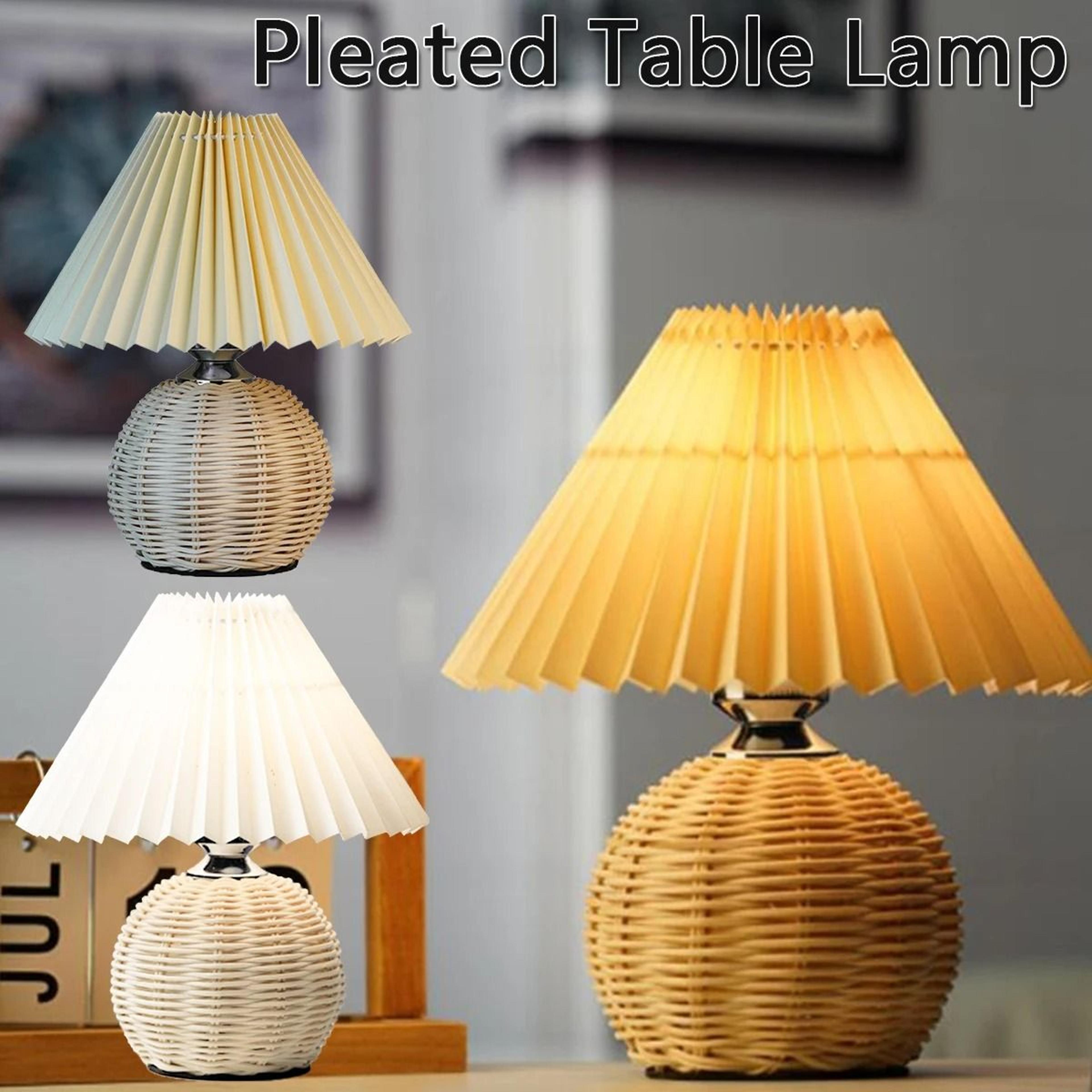 pleated shade rattan led table lamp desk bedside night light for living room home office