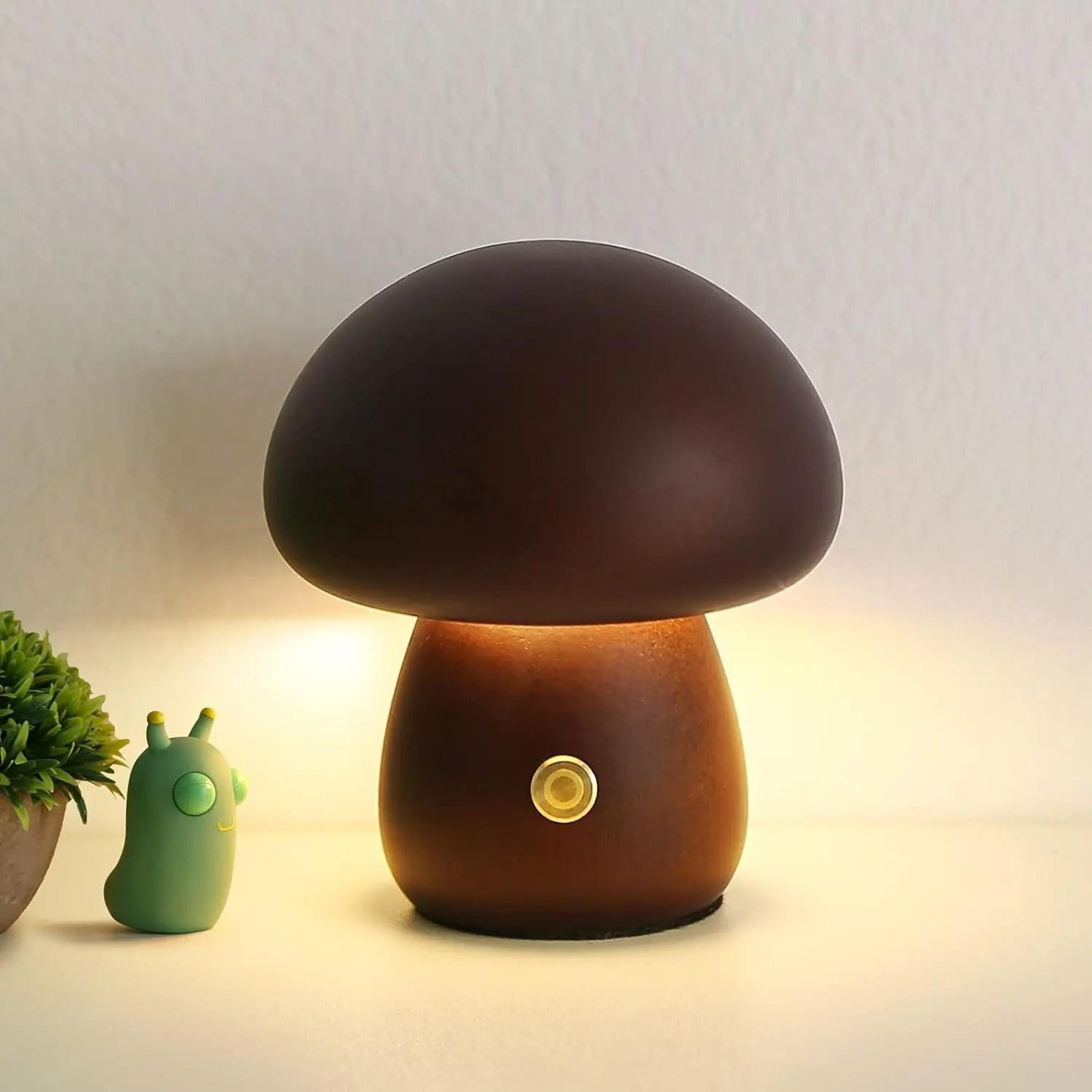 mushroom led dimmable wooden table lamp rechargeable touch bedside night light for bedroom