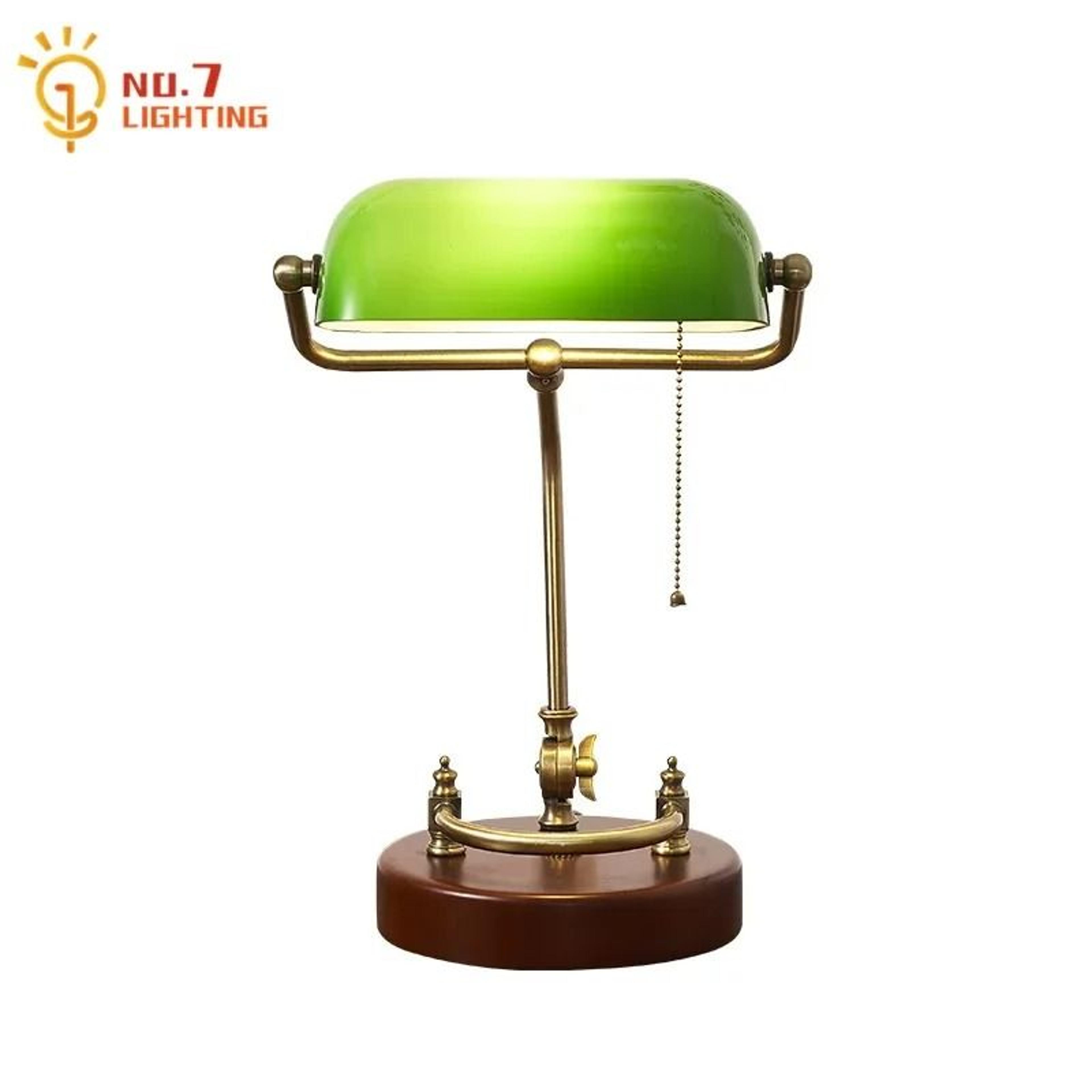 classical retro vintage metal wood banker table lamp e27 led green glass shade for bedside study reading