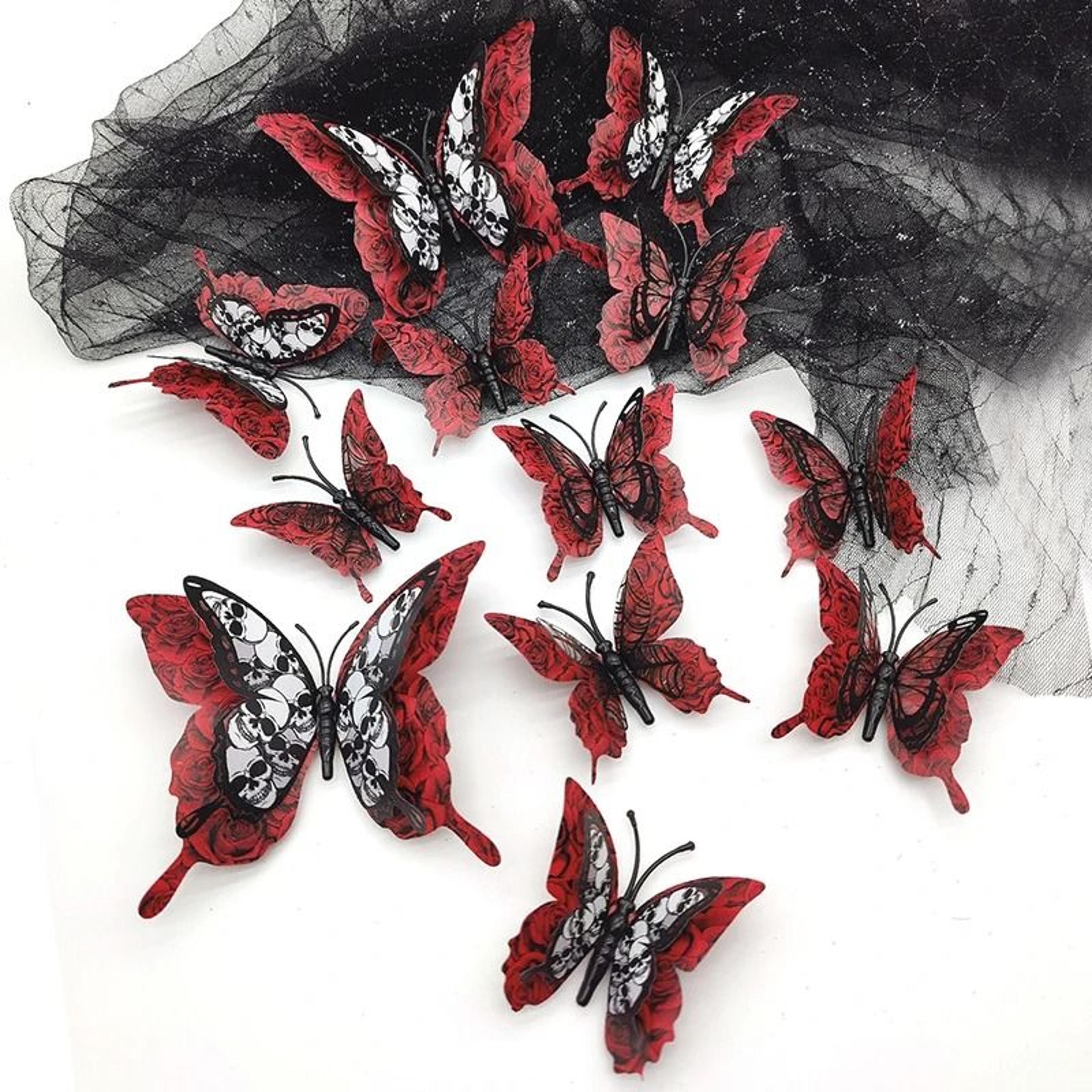 12pcs blood rose butterfly 3d halloween wall sticker pvc double-layer party decor decals