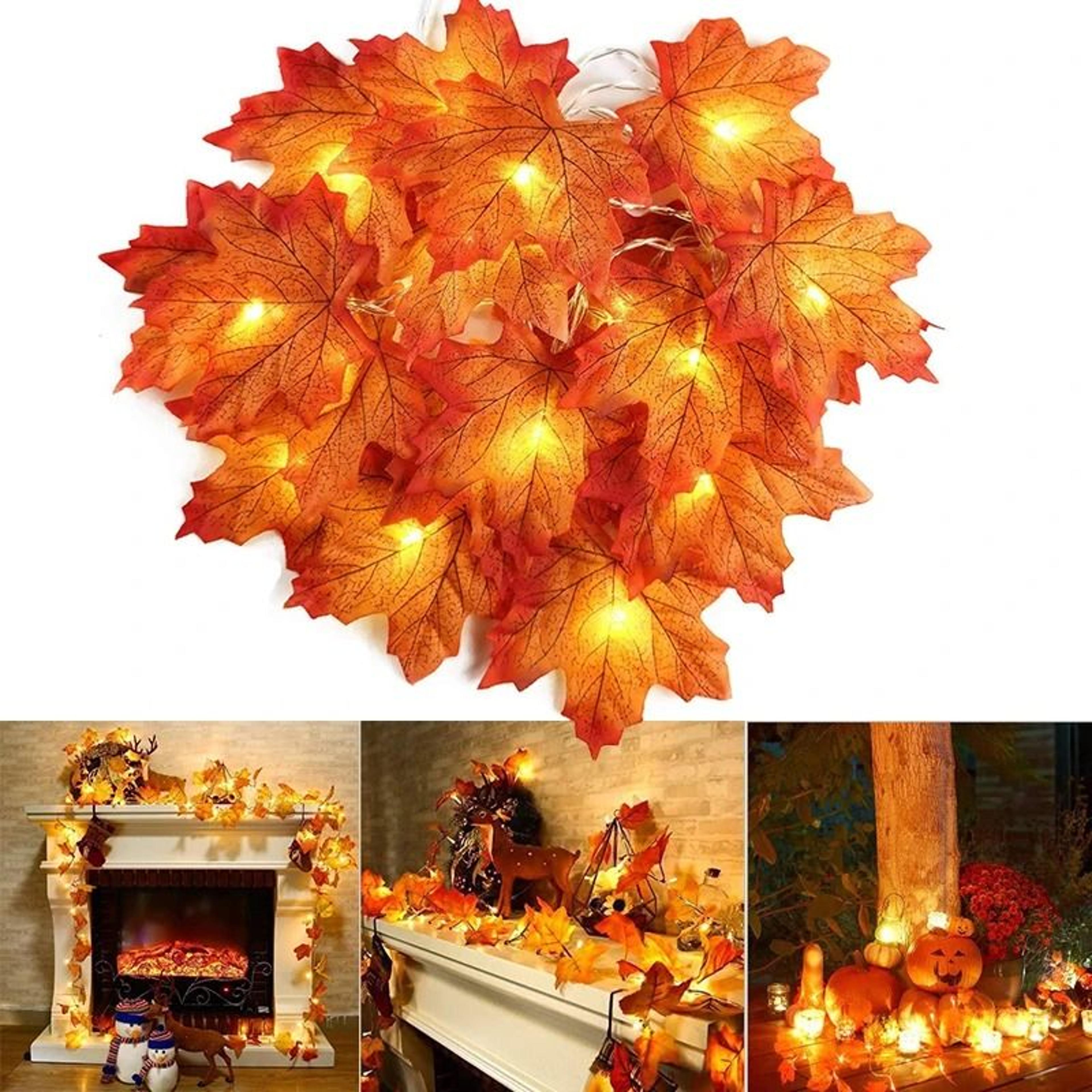 artificial autumn maple leaf led string lights garland halloween decor