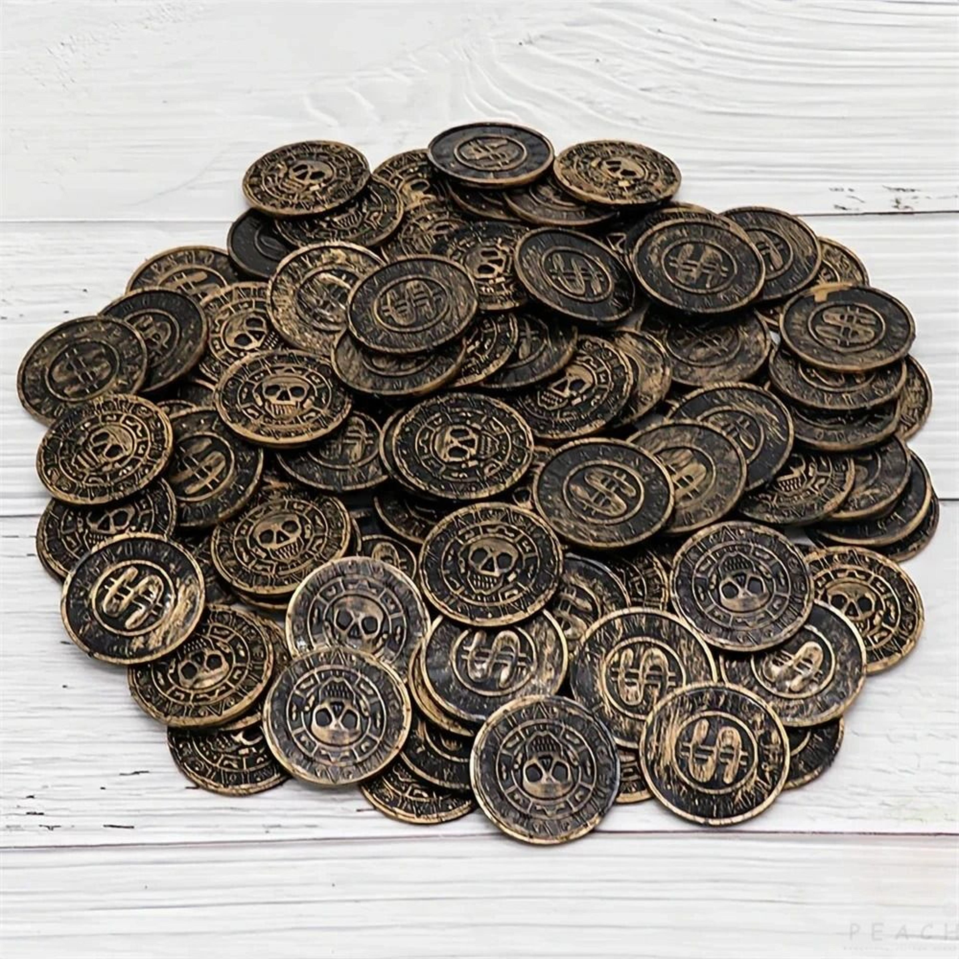 retro plastic pirate gold coins set treasure chest party favors & game props