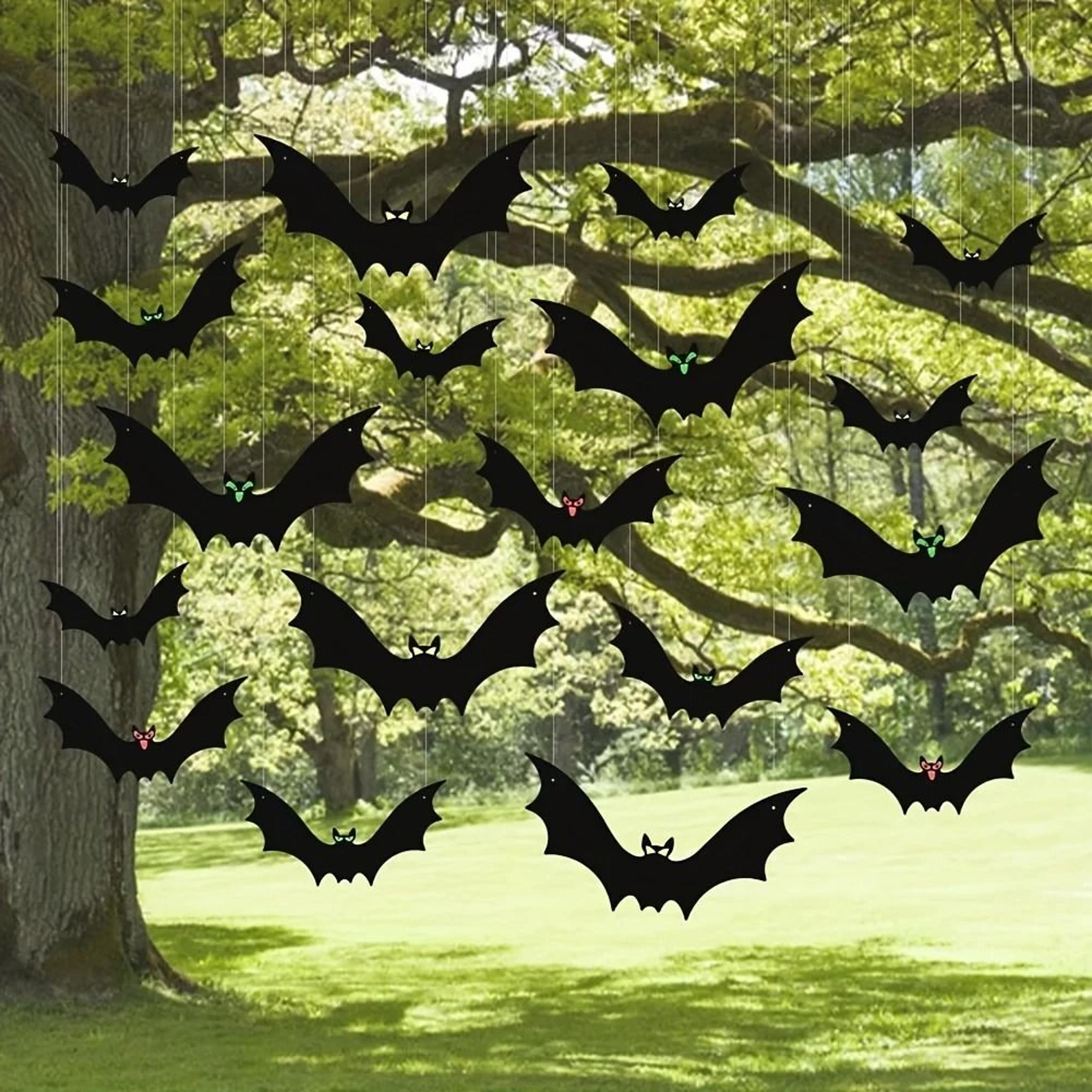 12-piece hanging bats outdoor halloween decor realistic flying black bats set
