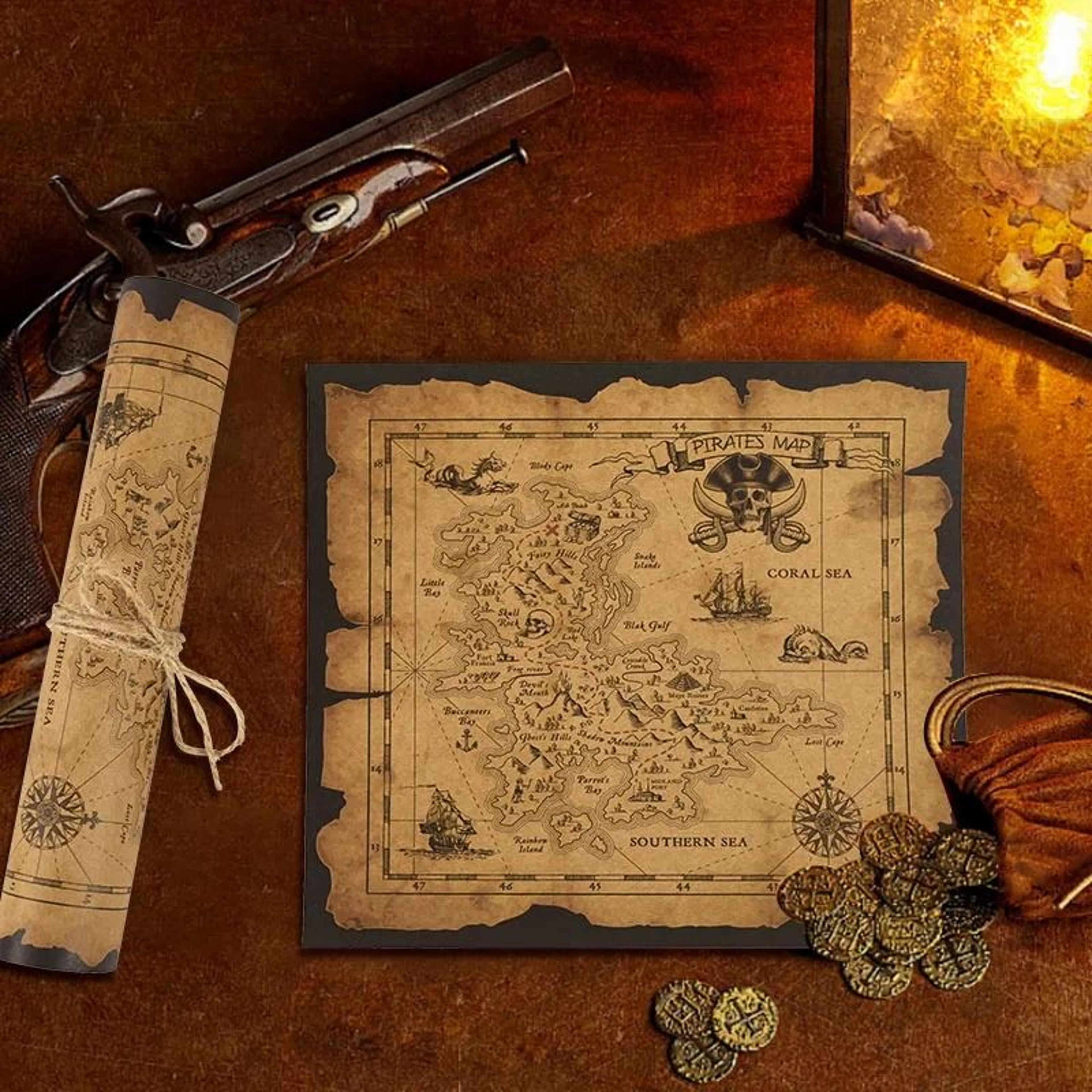 vintage kraft paper pirate treasure hunt map for kids birthday party decor