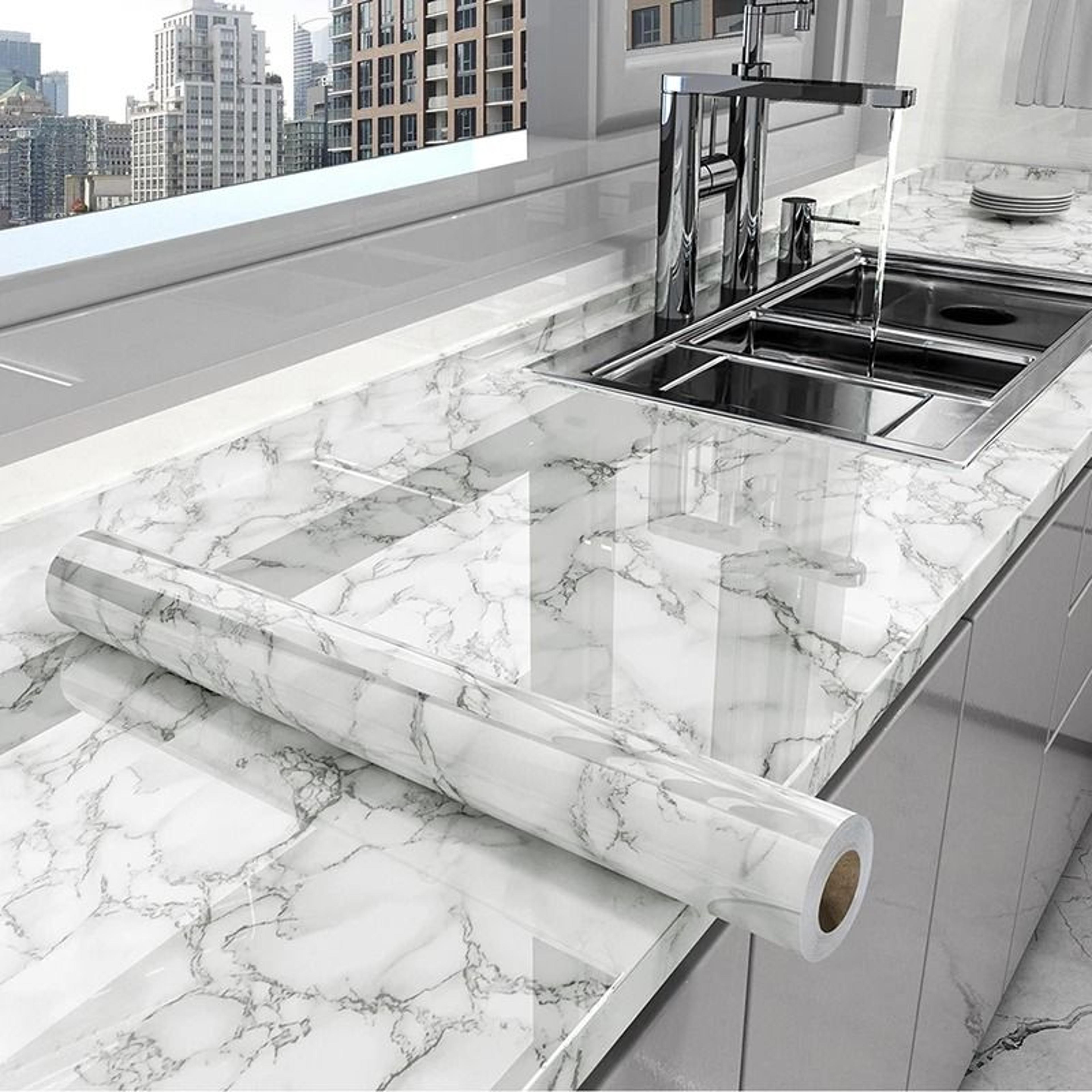 marble self-adhesive countertop wallpaper – oil-proof, waterproof & heat-resistant kitchen tile & cabinet film