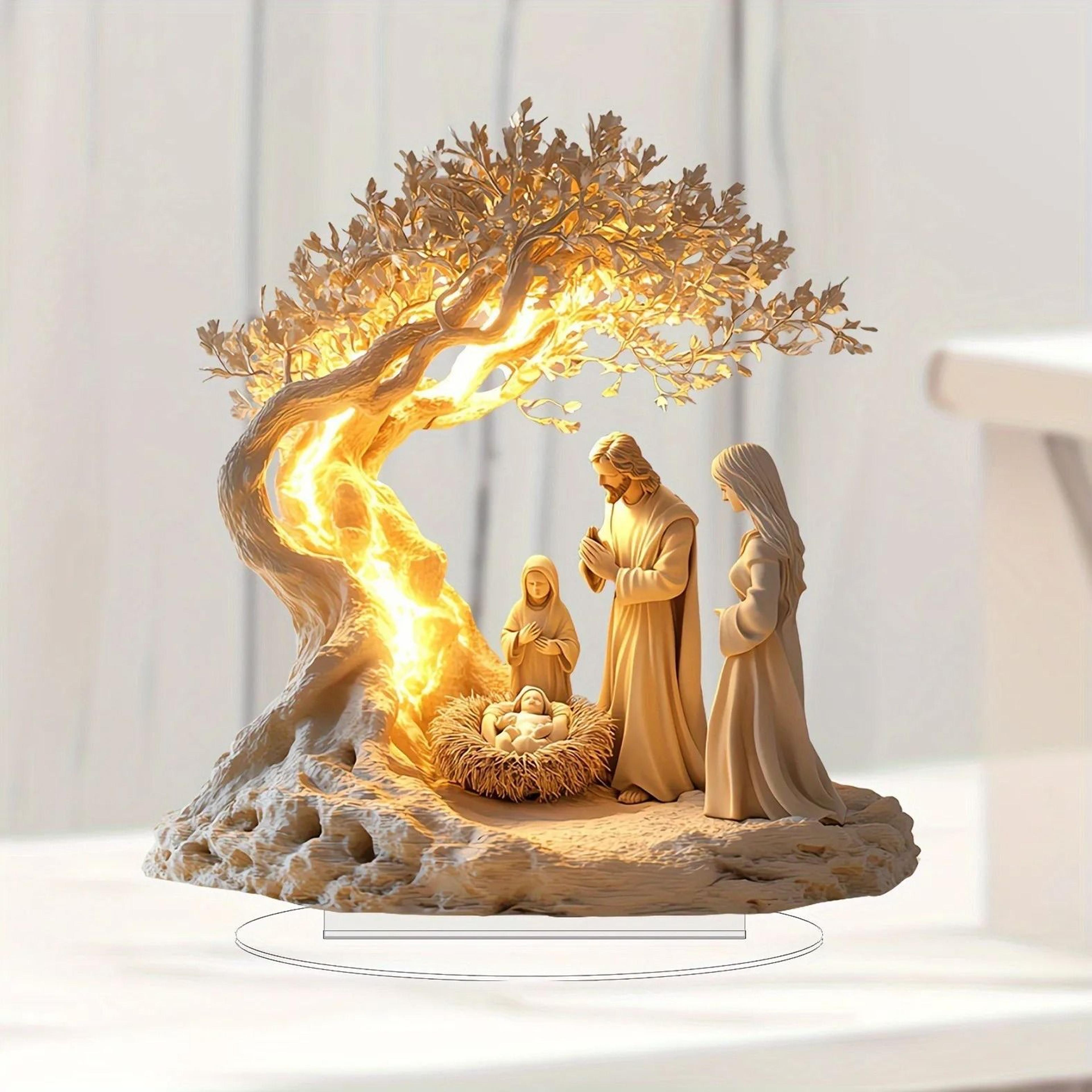 holy family nativity scene figurines – detailed jesus scene desktop statue for home & holiday decor