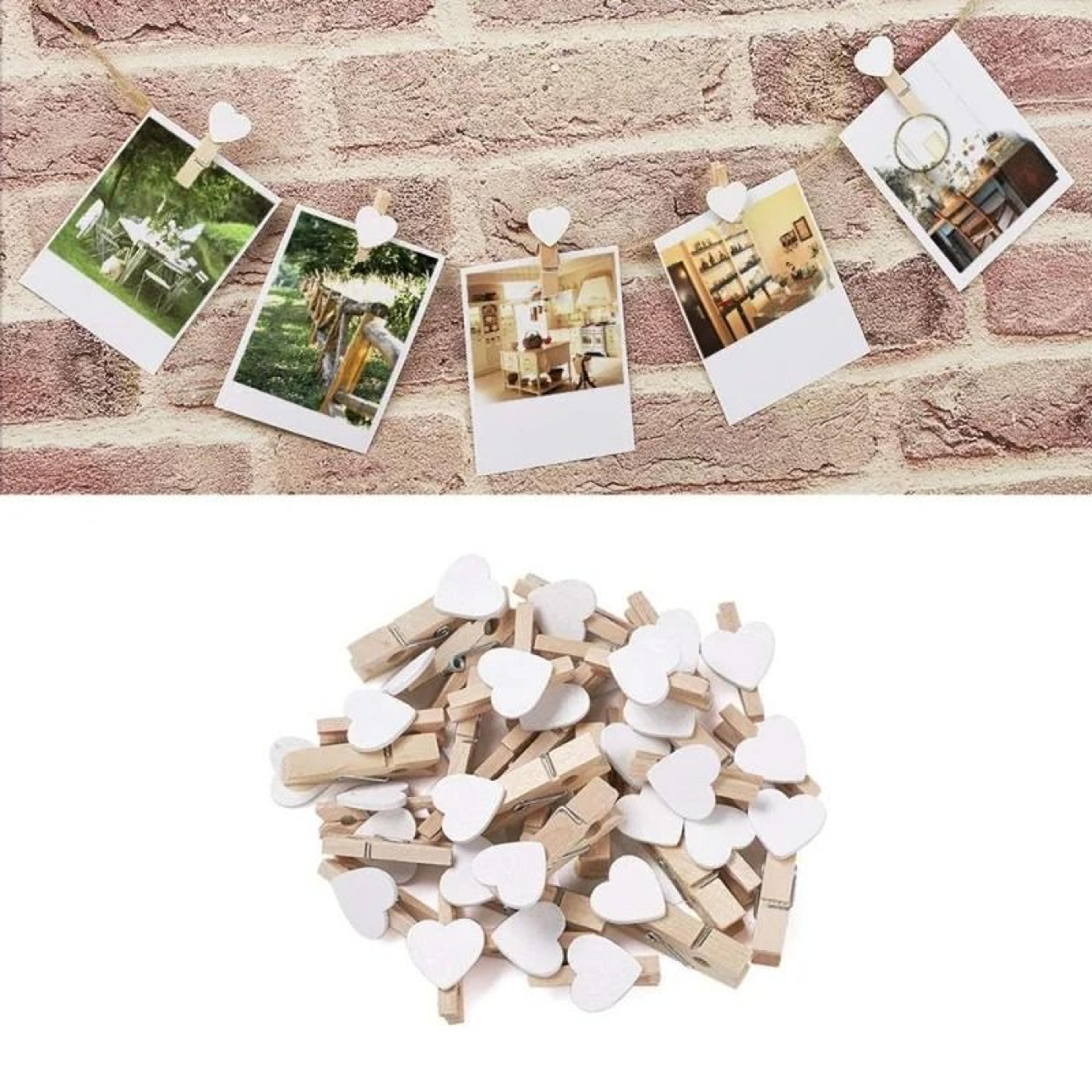 50-piece heart wooden clothespins – small photo paper craft pegs for wedding & party decor