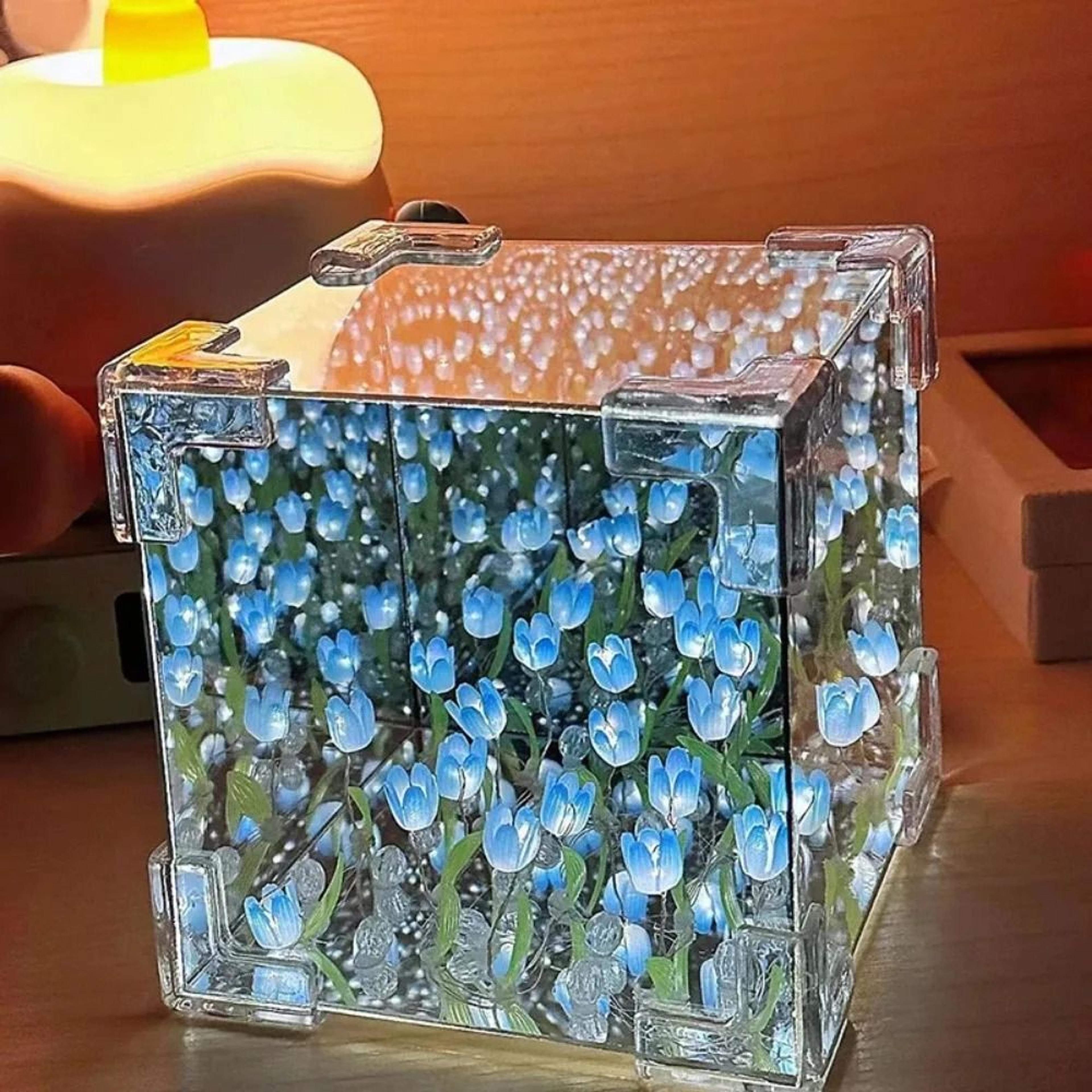 diy tulip sea cube mirror night light – 3d infinity flower lamp set for girlfriend & home decor