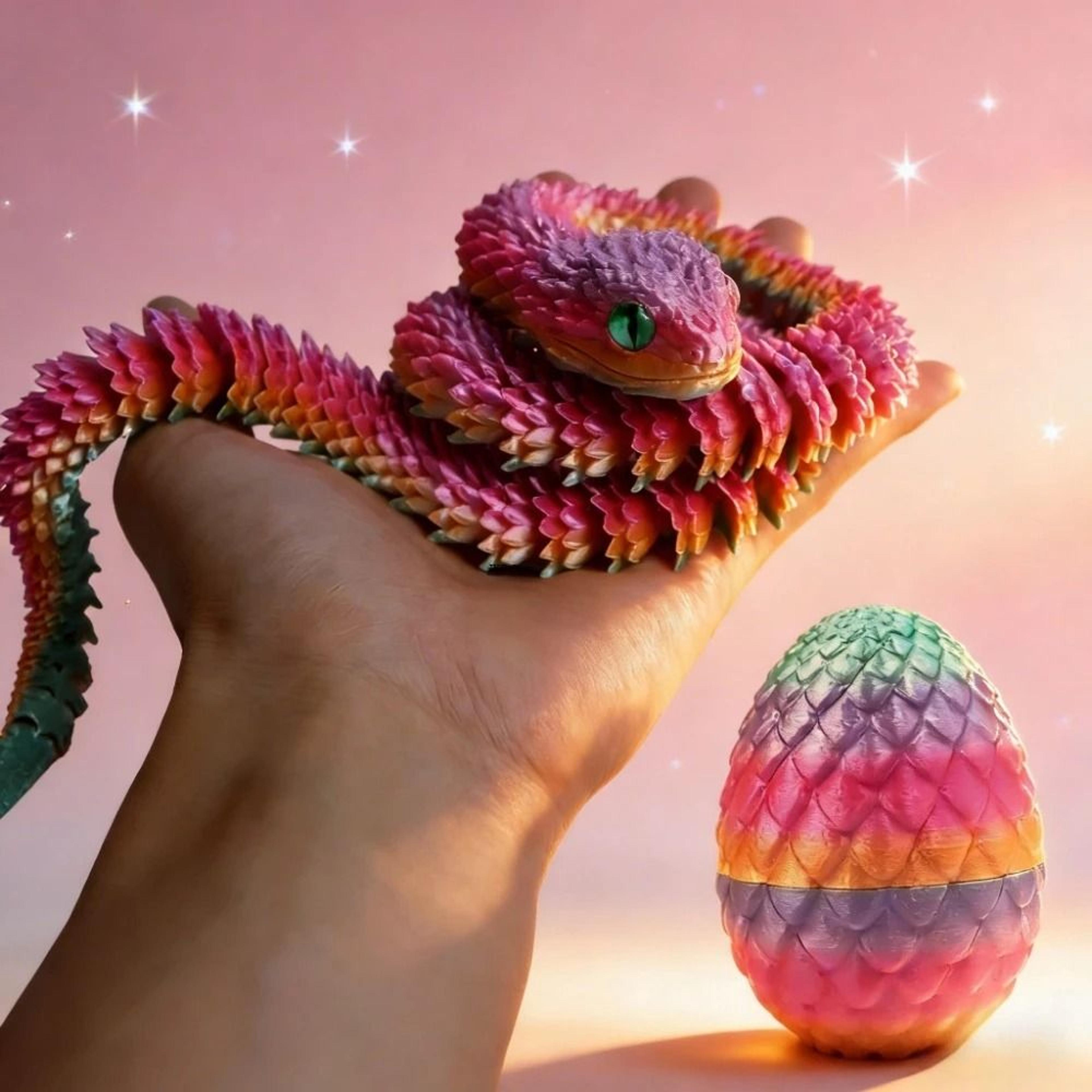 3d printed articulating snake with mystery egg desktop toy anime figure home decor ornament