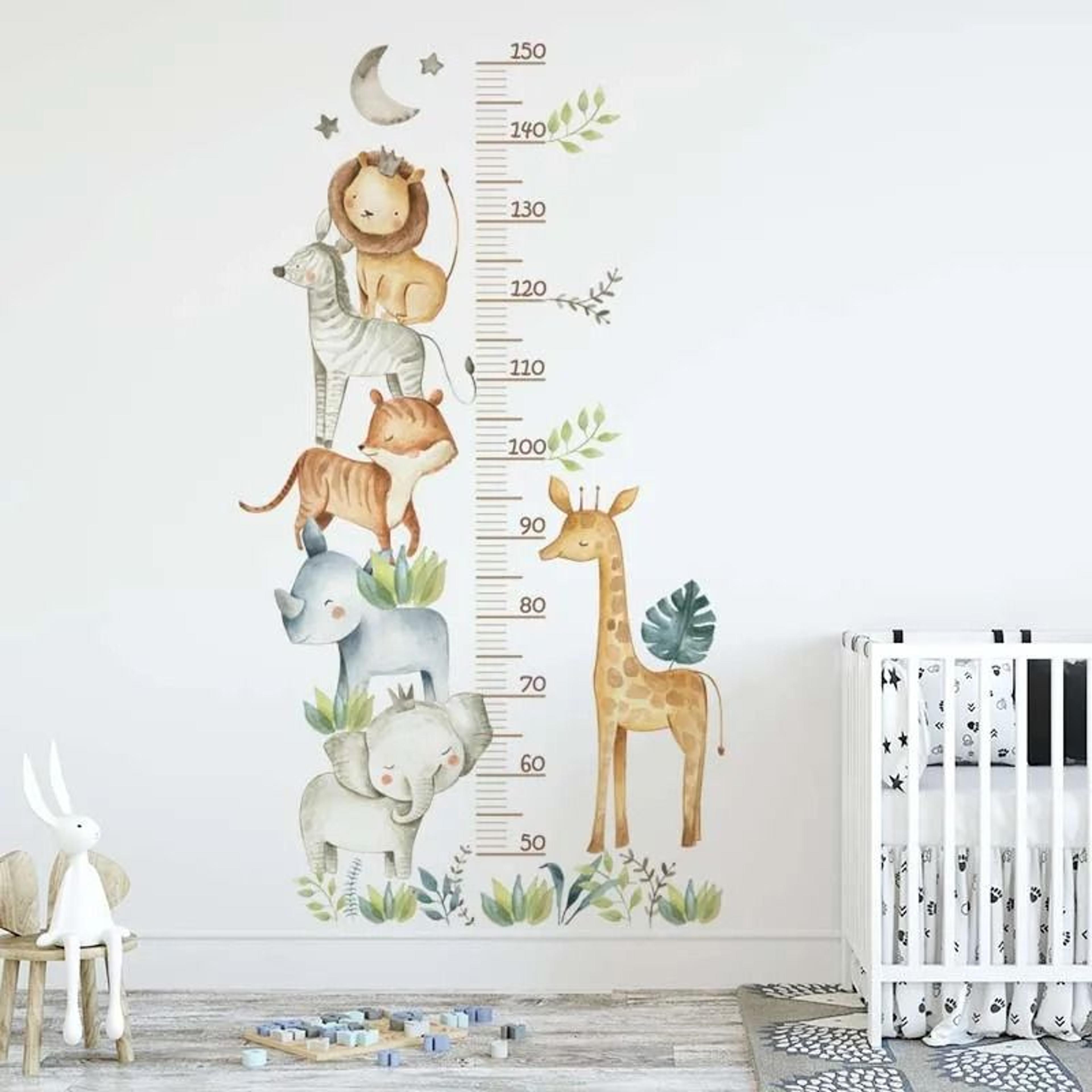3-piece cartoon animal height growth chart wall stickers waterproof removable pvc growth ruler decals