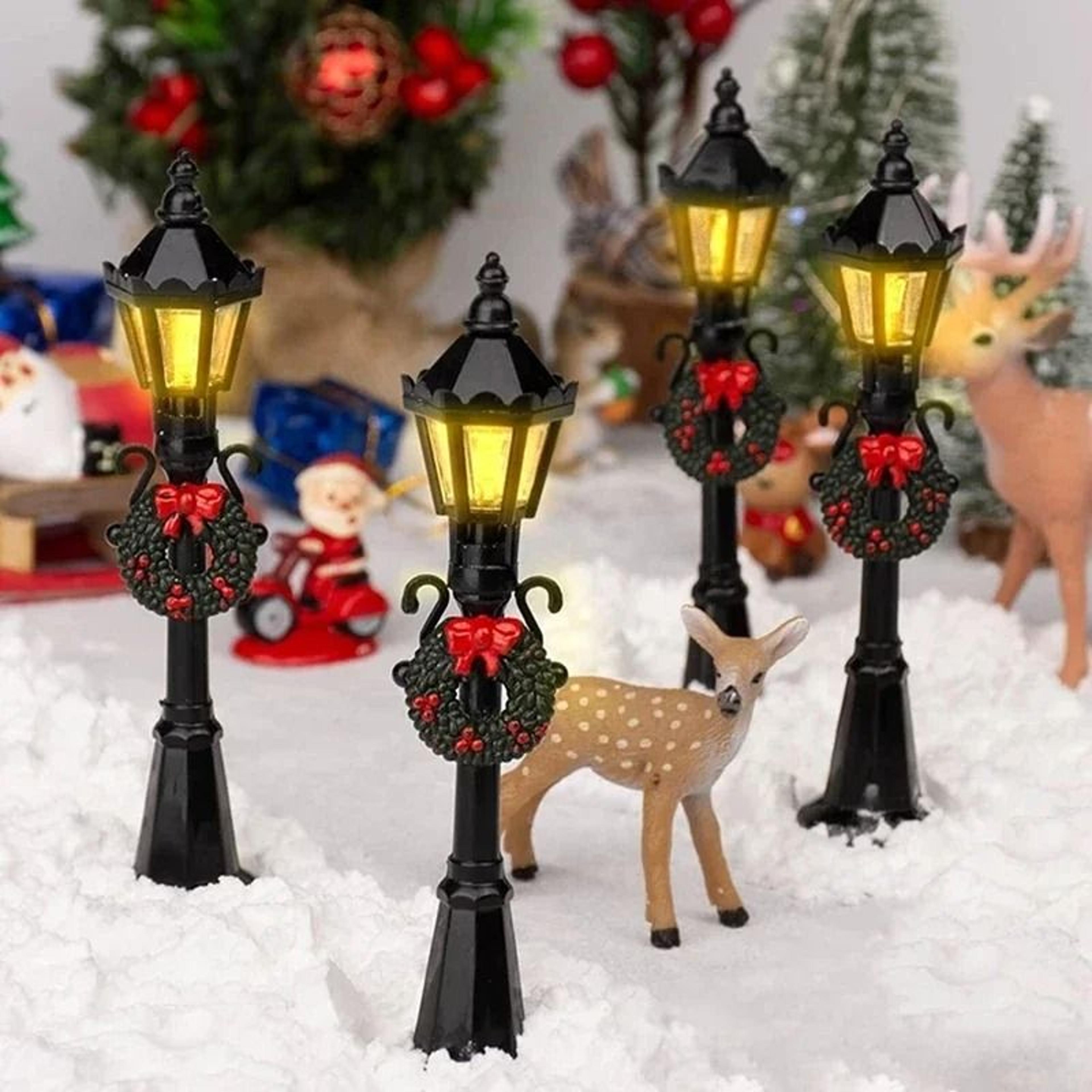 4-piece miniature christmas street light models fairy garden village post lamp decor