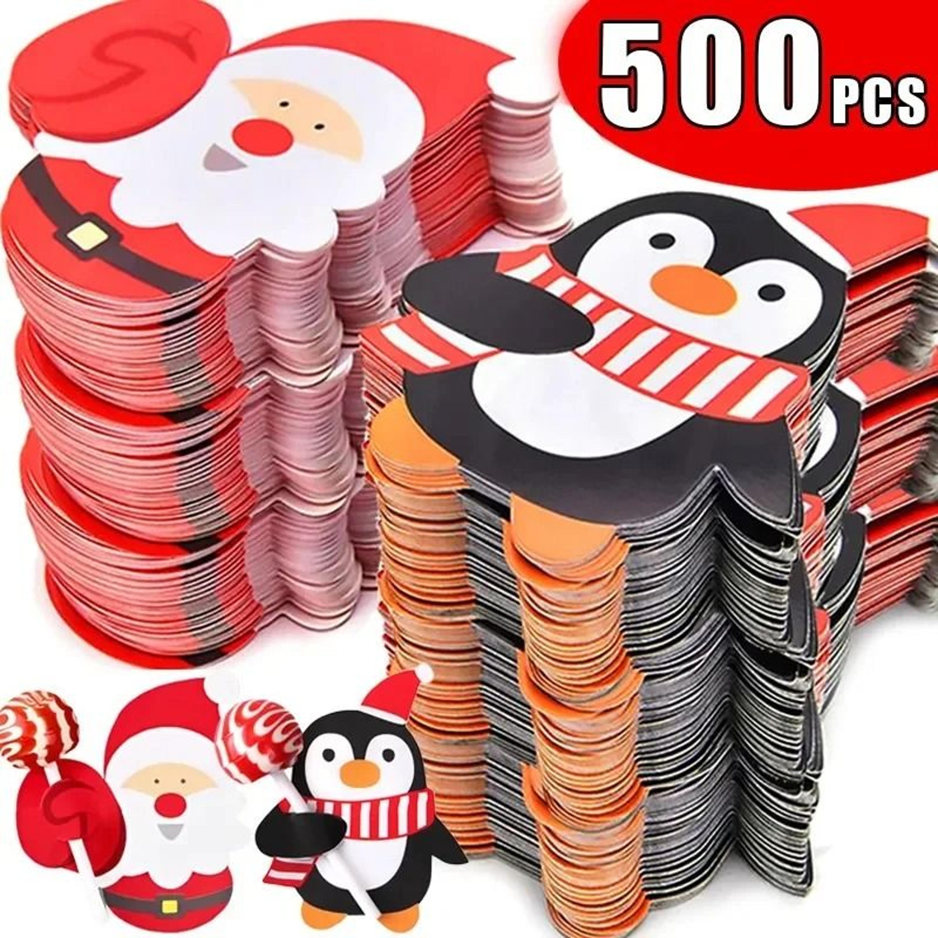 christmas lollipop paper holders cartoon santa claus, snowman & penguin candy wrap cards