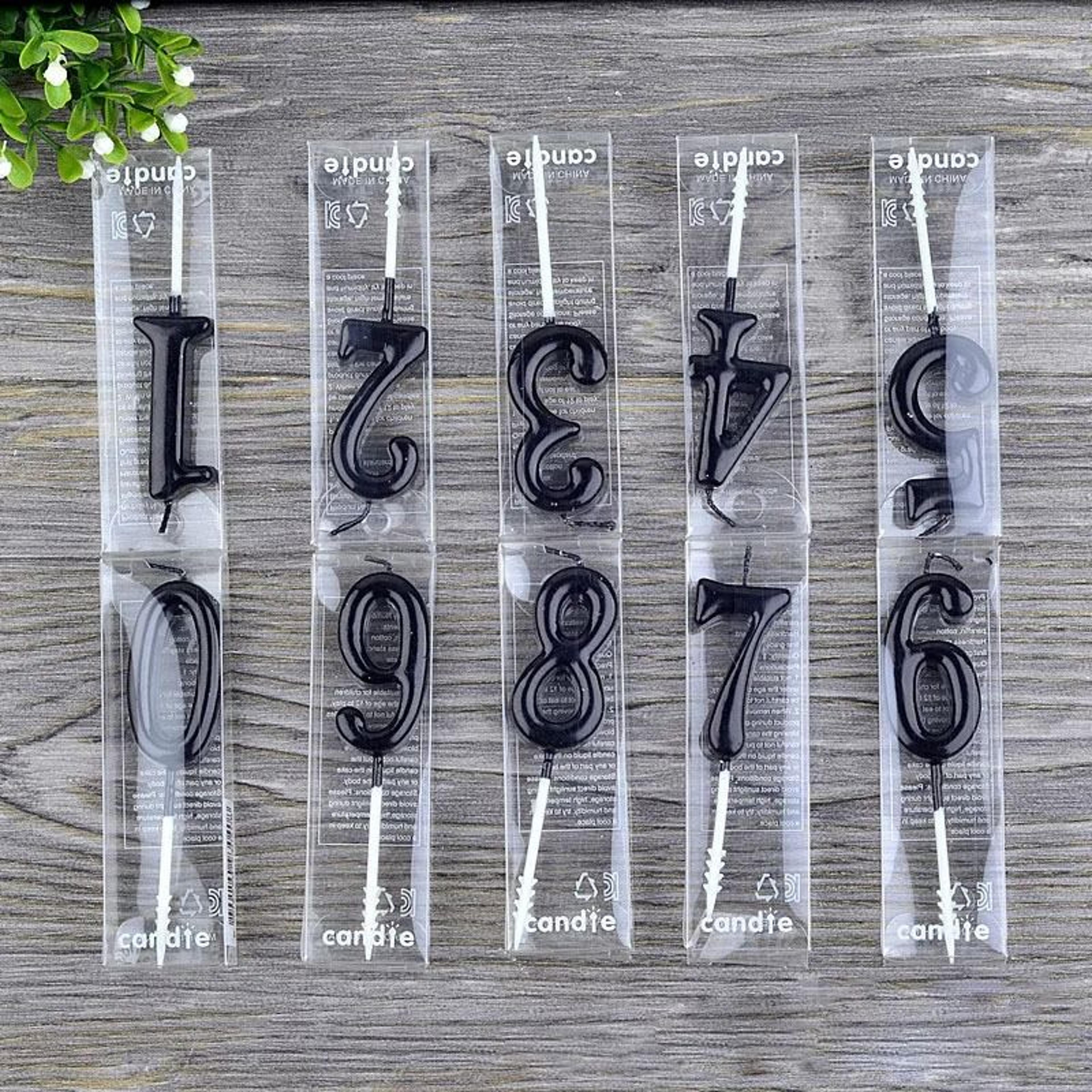black number birthday candles 0-9 modern minimalist cake topper