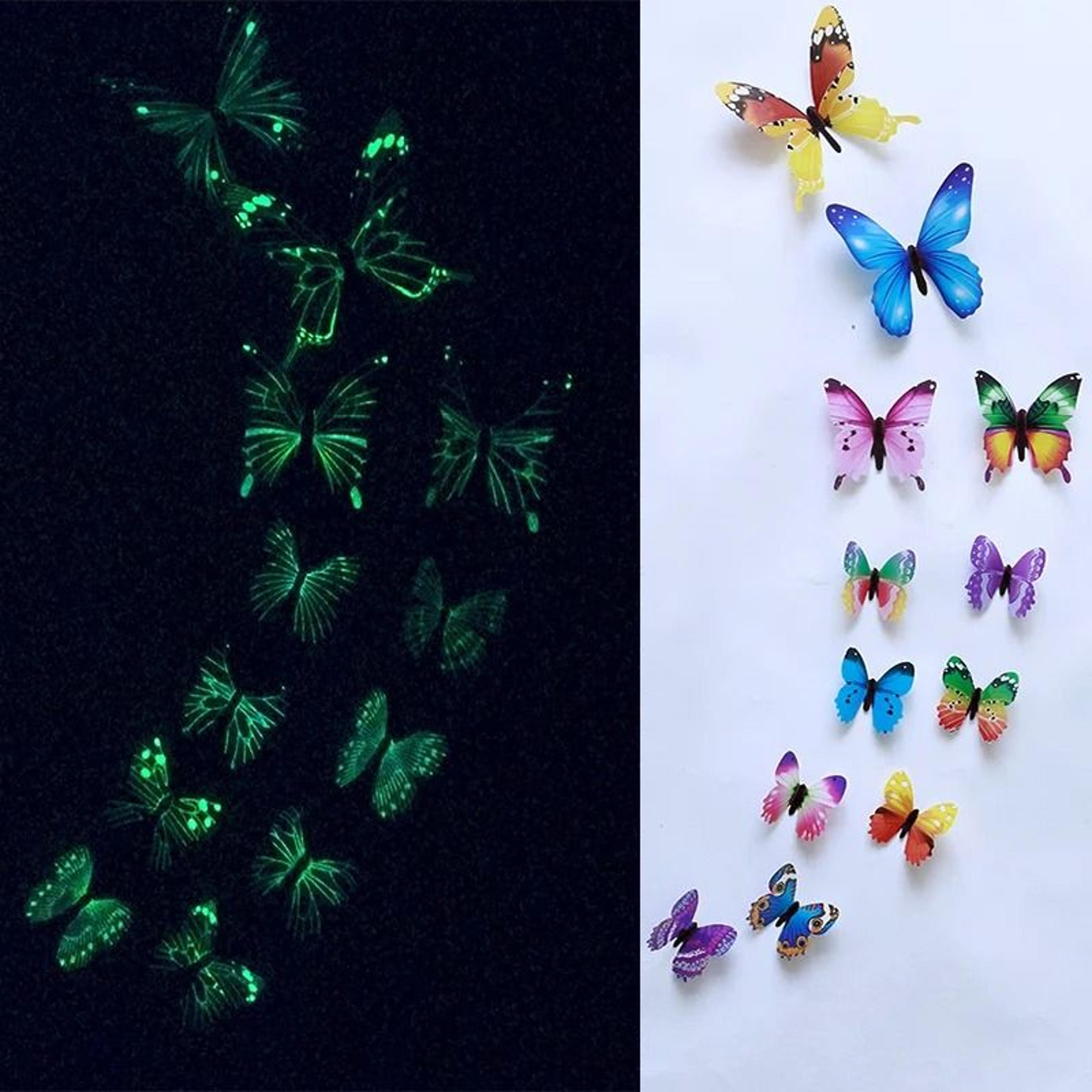12pcs 3d luminous butterfly wall stickers & glow in the dark fridge decals