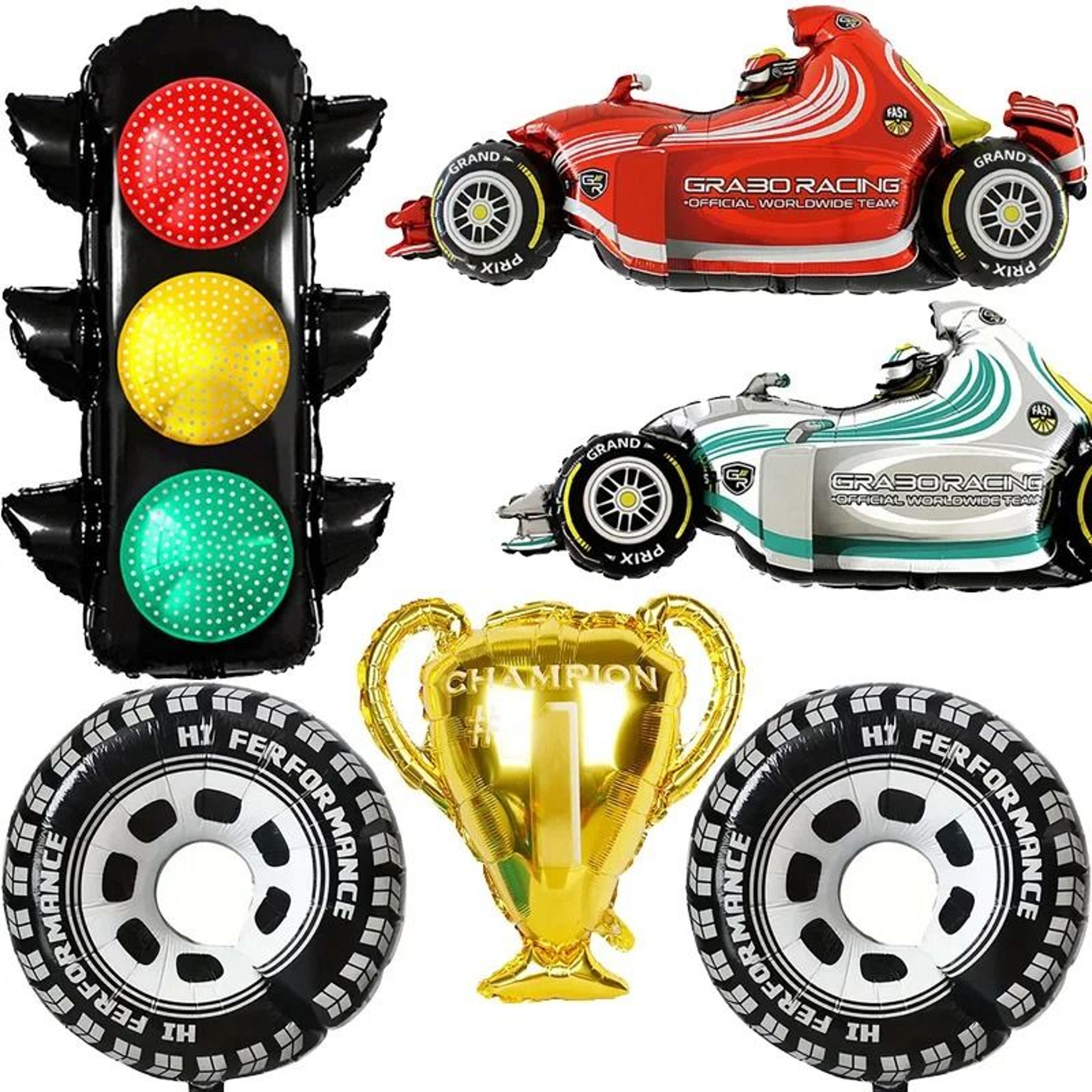 race car party foil balloons - tire & traffic light birthday decorations