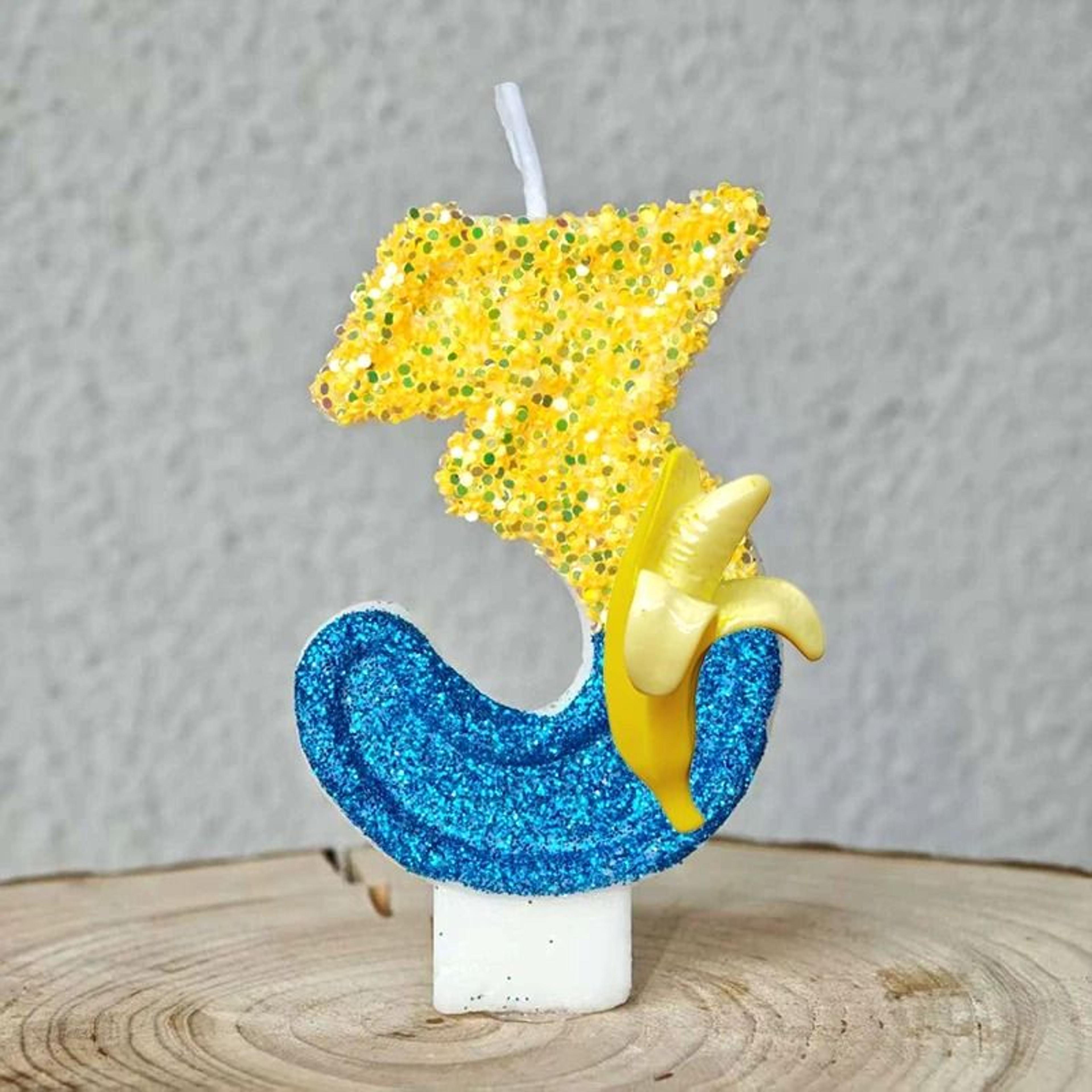 cute yellow banana man number 0-9 candle cartoon anime kids birthday cake topper