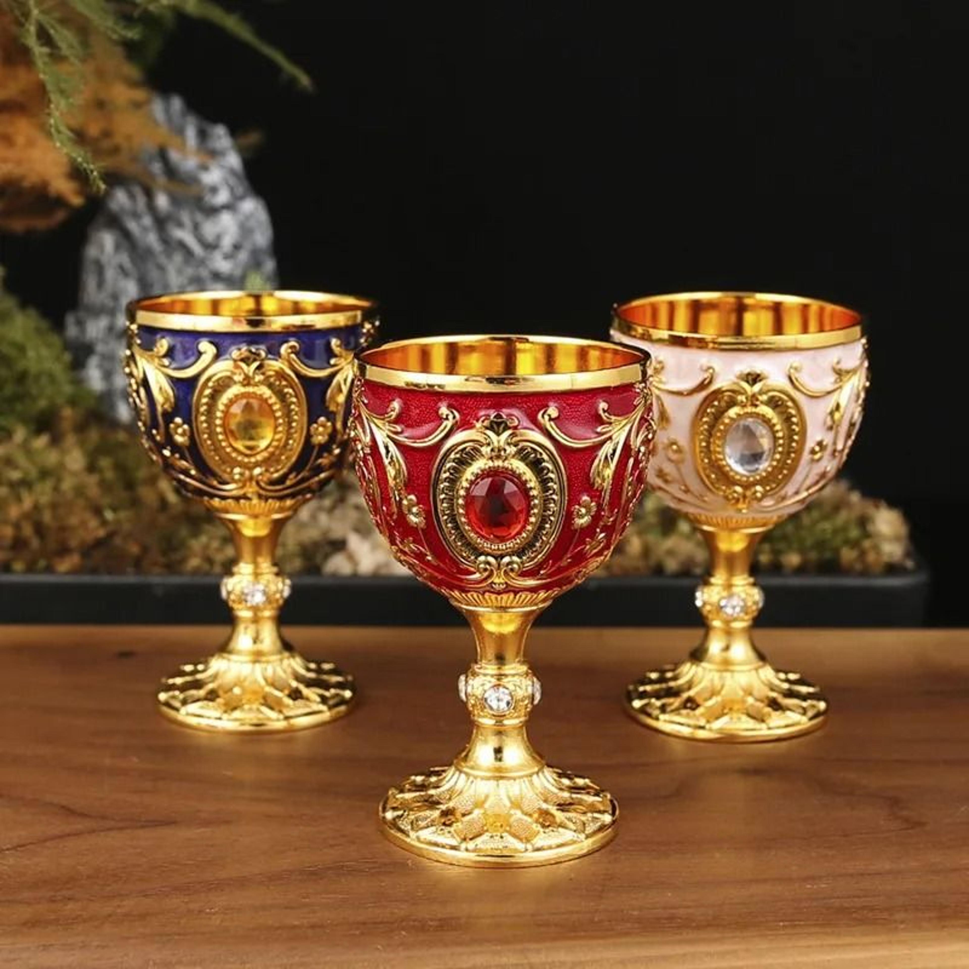 vintage medieval holy grail goblet hand-engraved metal wine chalice for home & bar