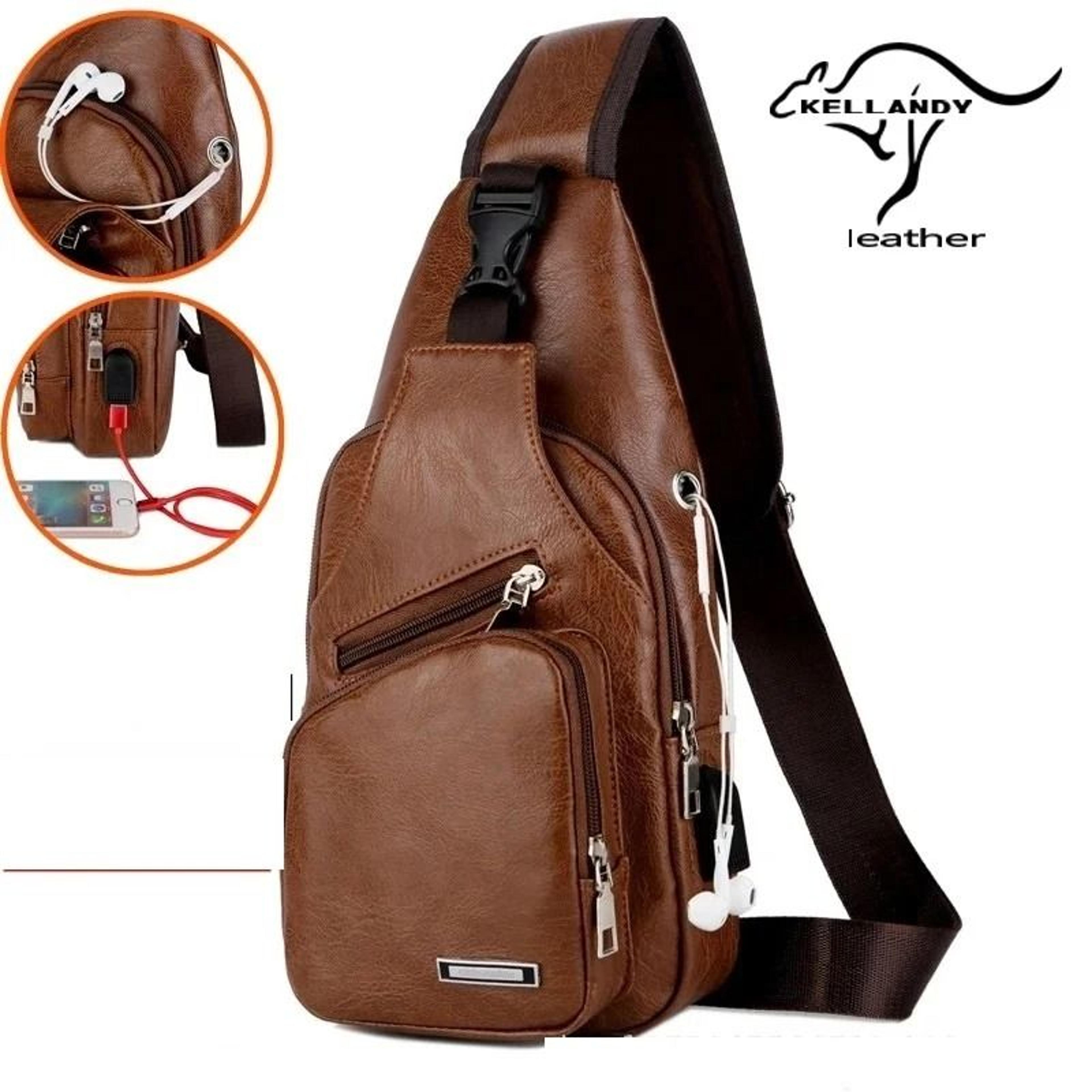 mens lightweight chest bag with usb charging port & headphone jack