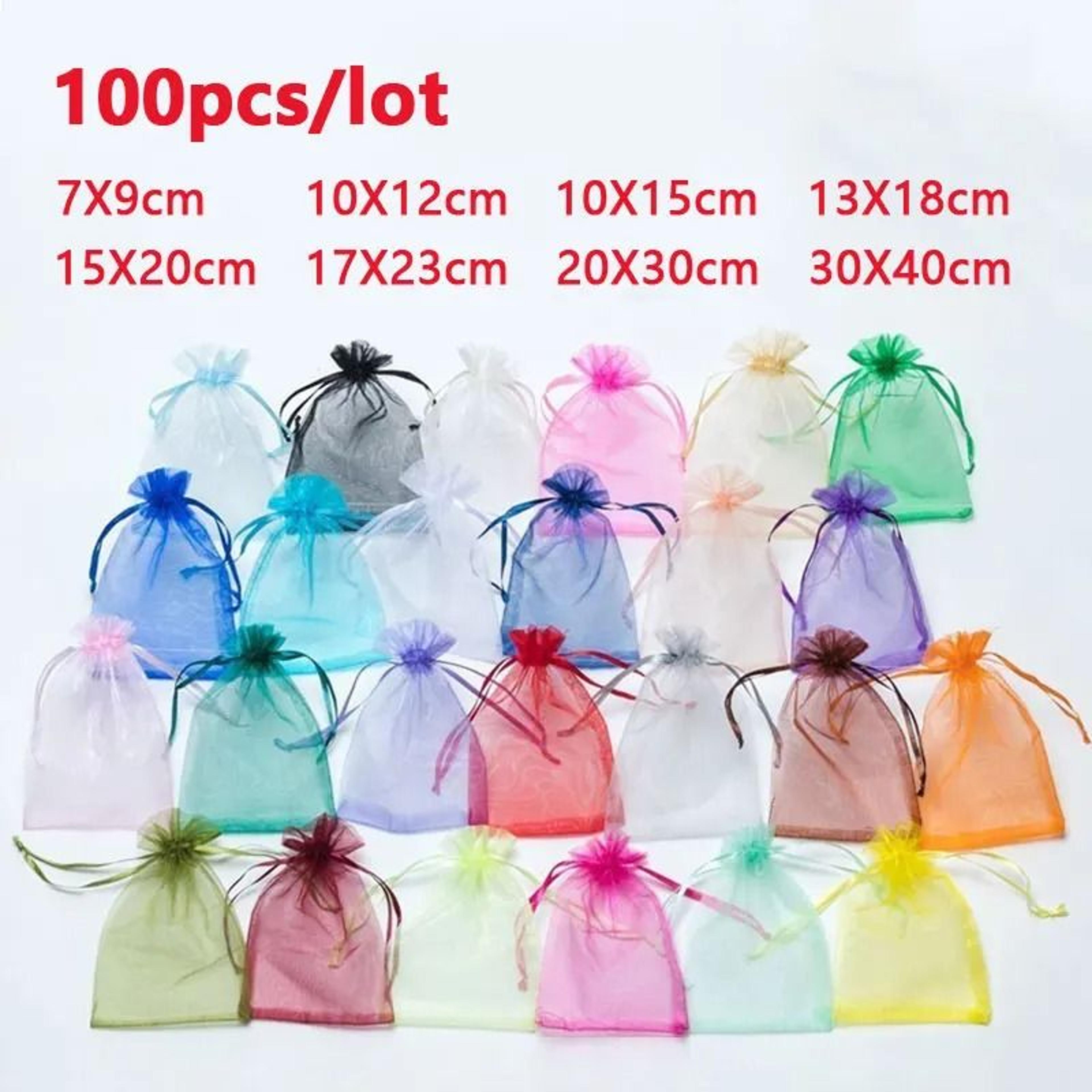 100pcs white drawstring organza gift bags for wedding favors & jewelry packaging