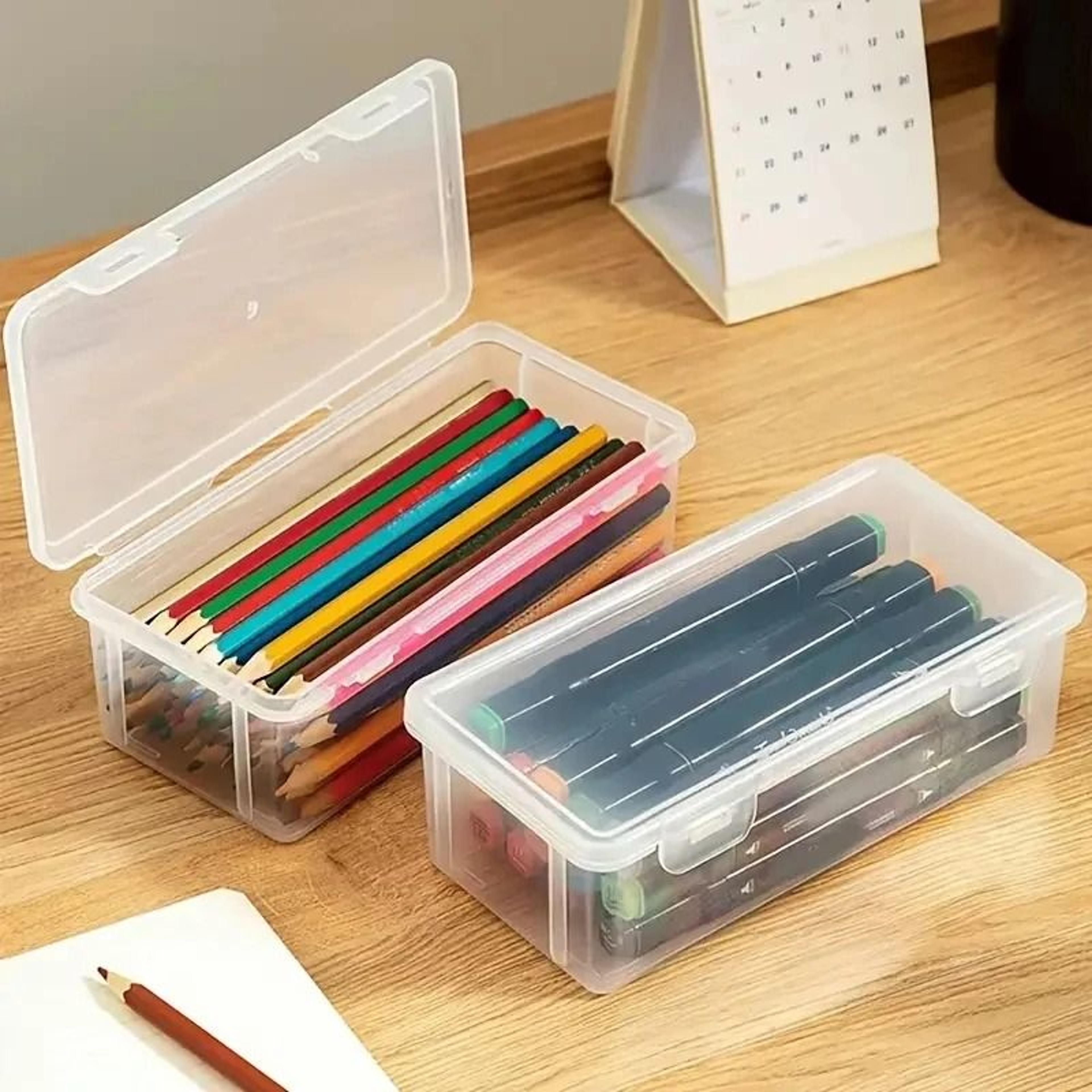 transparent plastic pencil box clear storage organizer for school & office supplies