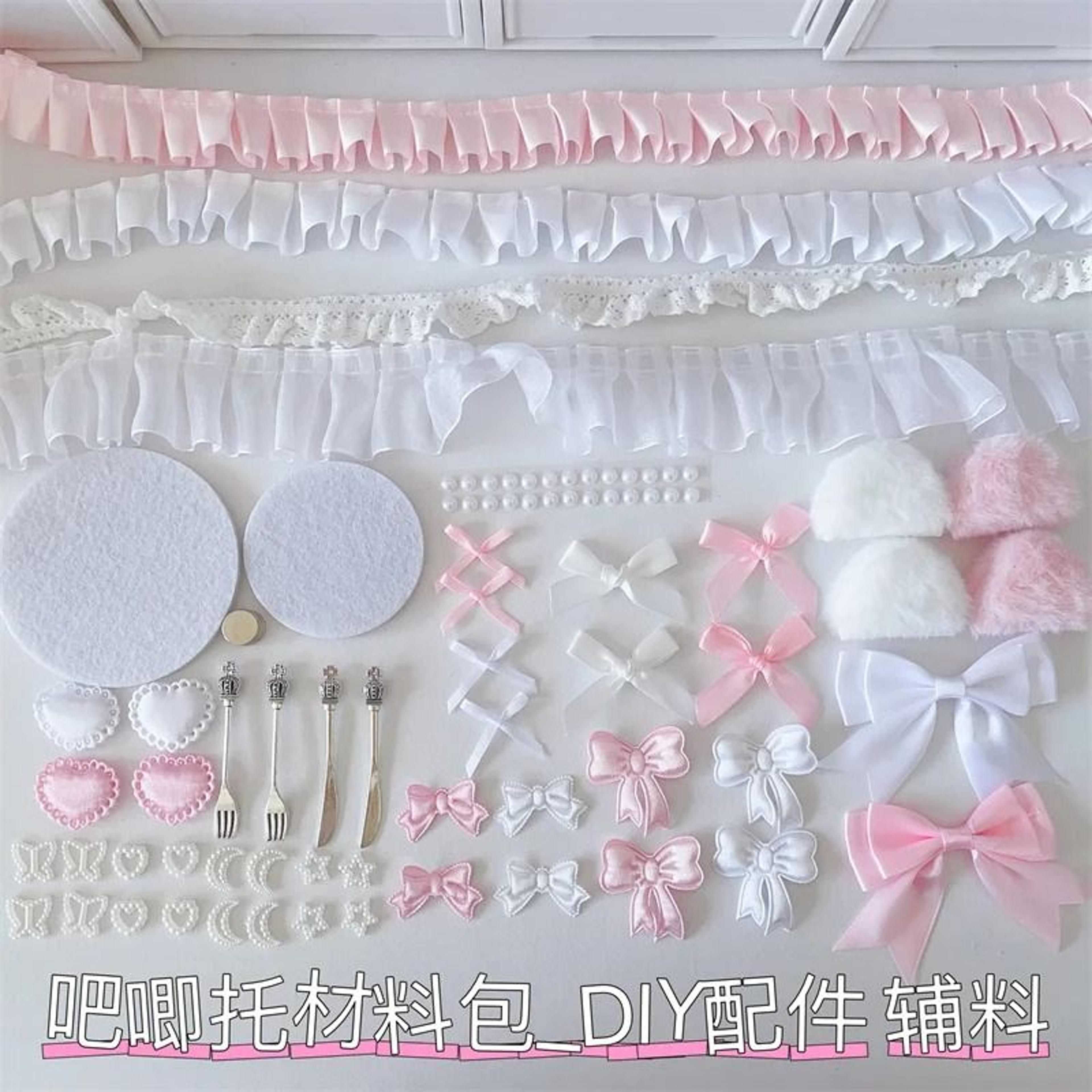 pink bow & lace accessories set color material diy package for itabag