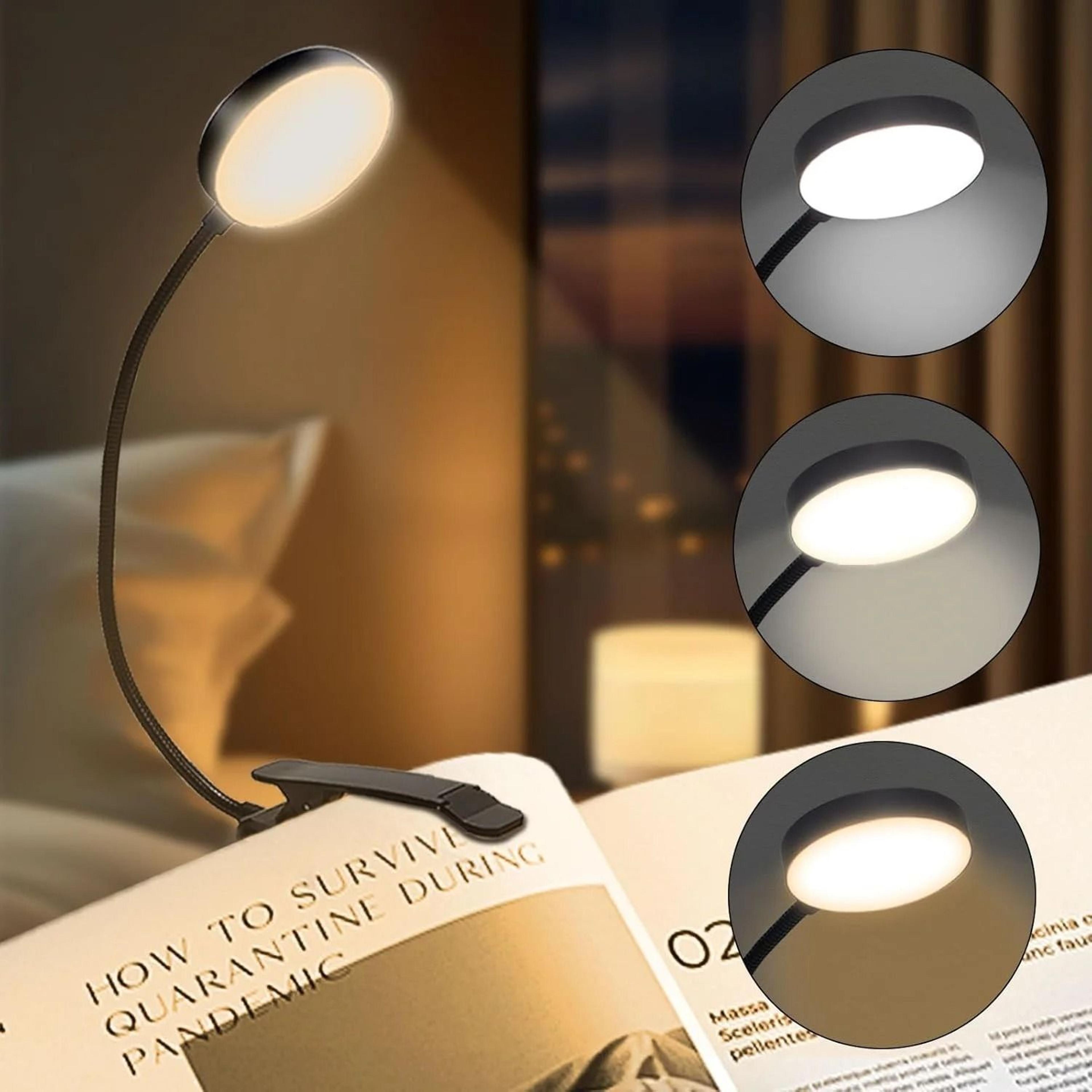3-color usb rechargeable led book light flexible clip-on reading lamp
