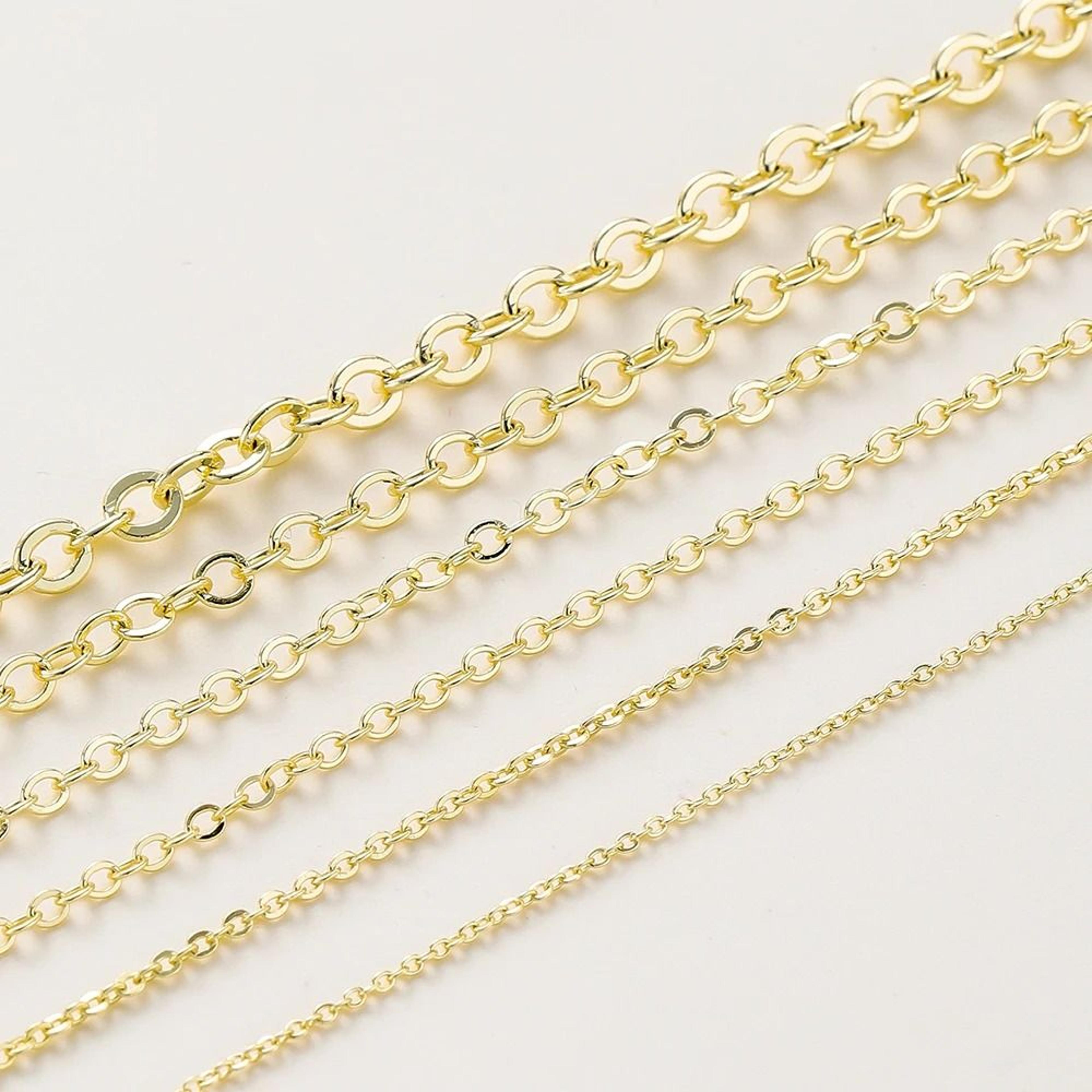 1 meter 14k / 18k gold plated brass flat cross cable chain for diy necklace & bracelet jewelry making (1.0mm - 3.5mm)