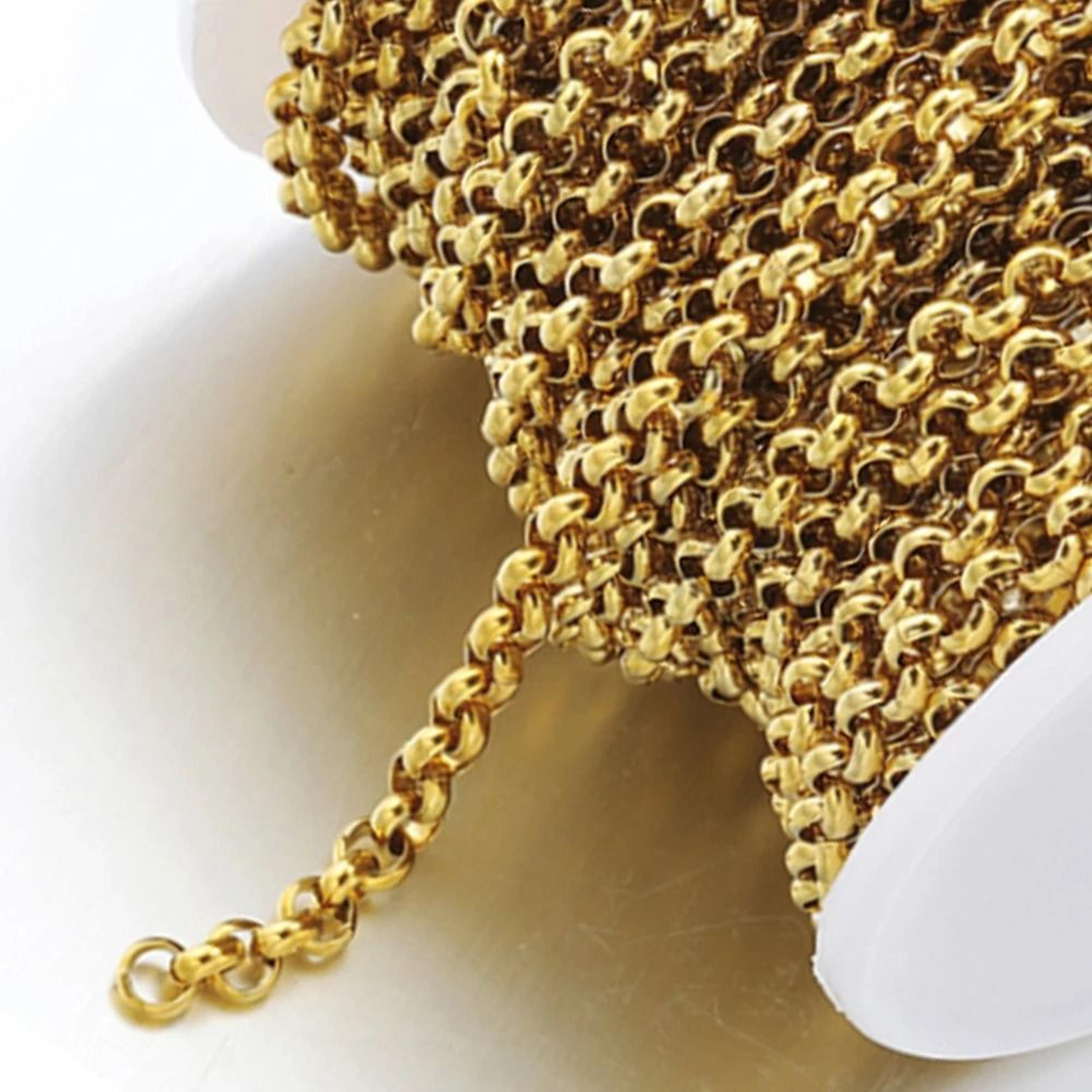 1m gold stainless steel round o shape rolo chain for diy jewelry making (2.5-4mm)