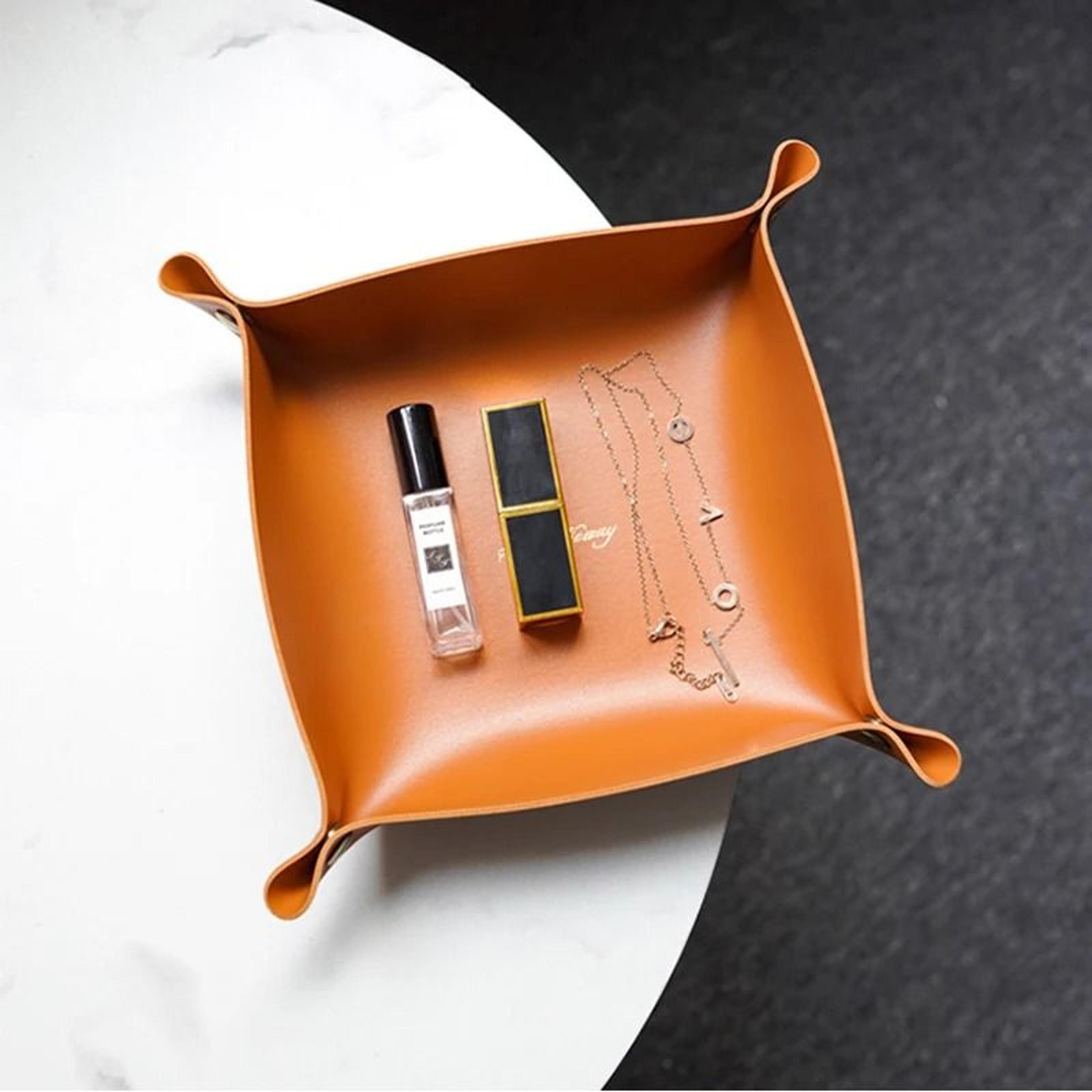 nordic leather catchall storage tray folding desktop organizer for keys & jewelry