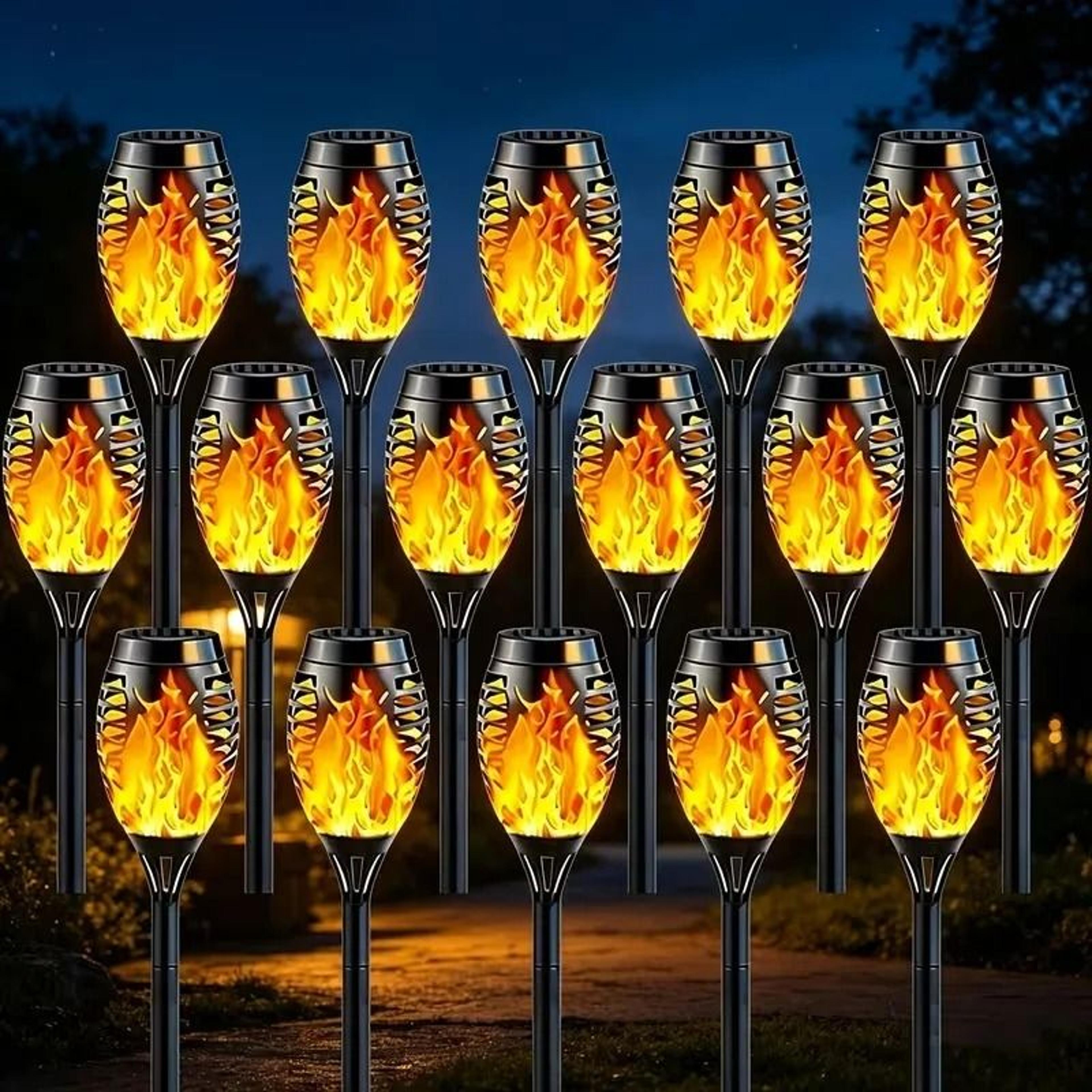 12 led solar flame torch lights waterproof flickering outdoor landscape lamps