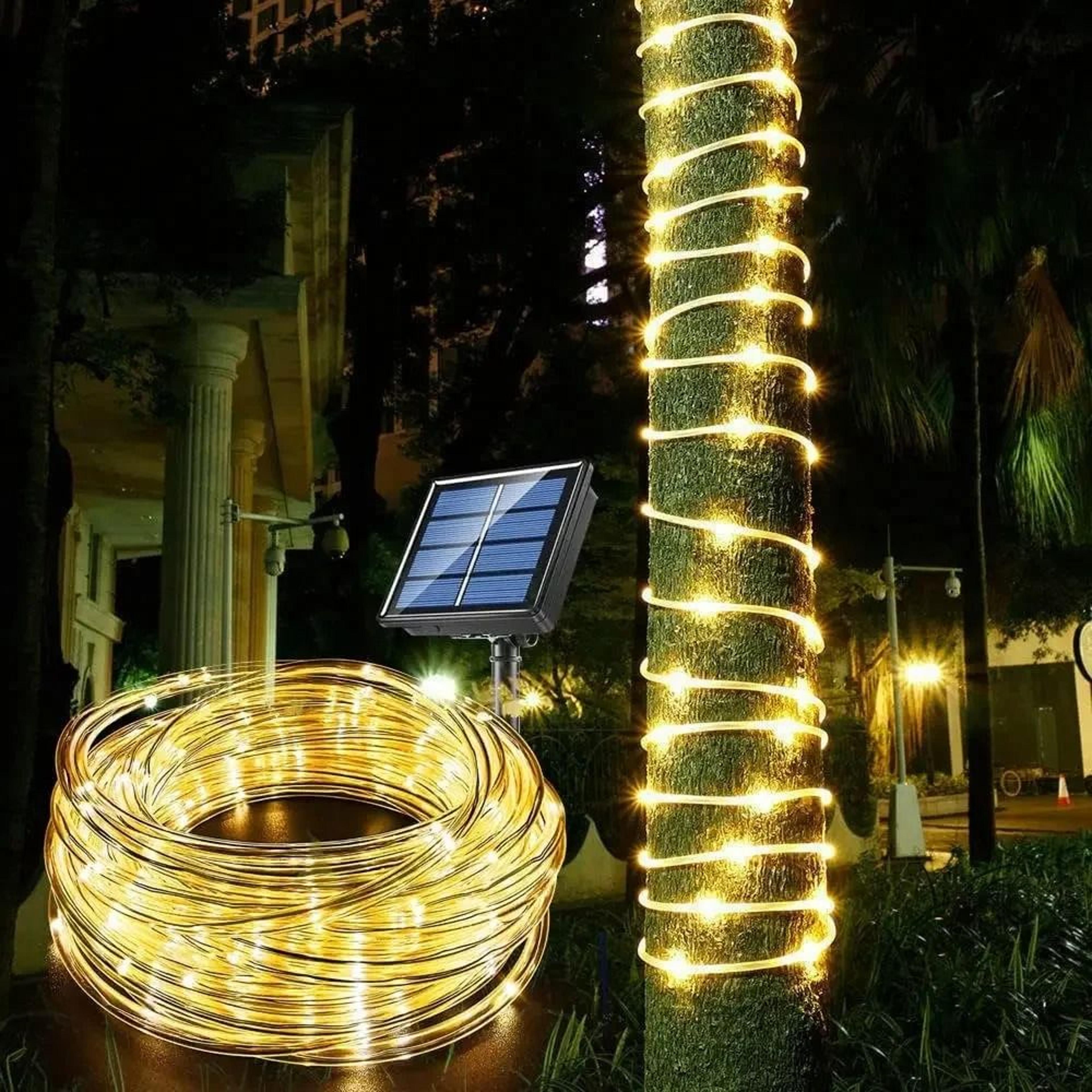 300 led solar rope strip lights outdoor waterproof fairy string garden decor