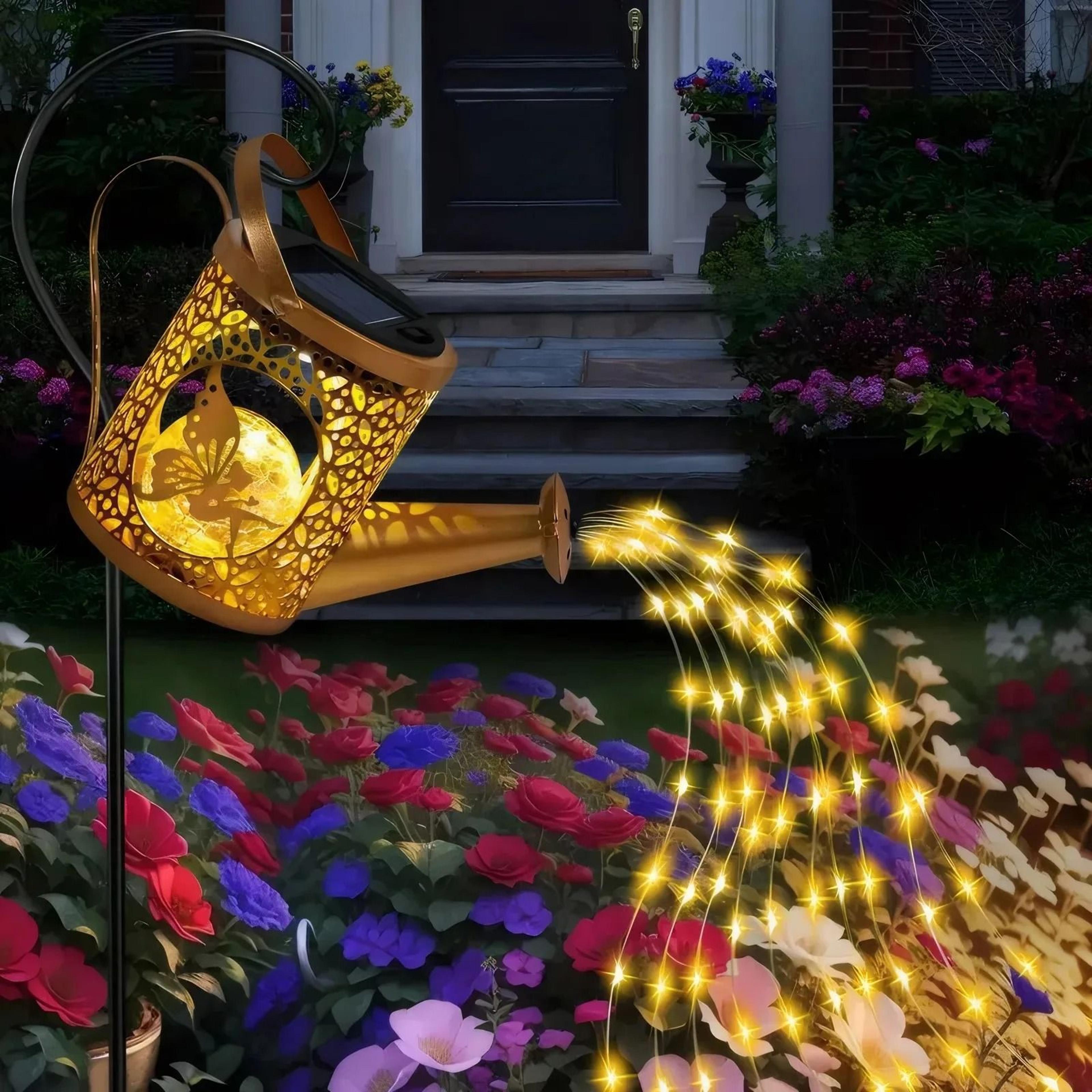 vintage metal outdoor solar hanging kettle lamp angel fairy light garden decor