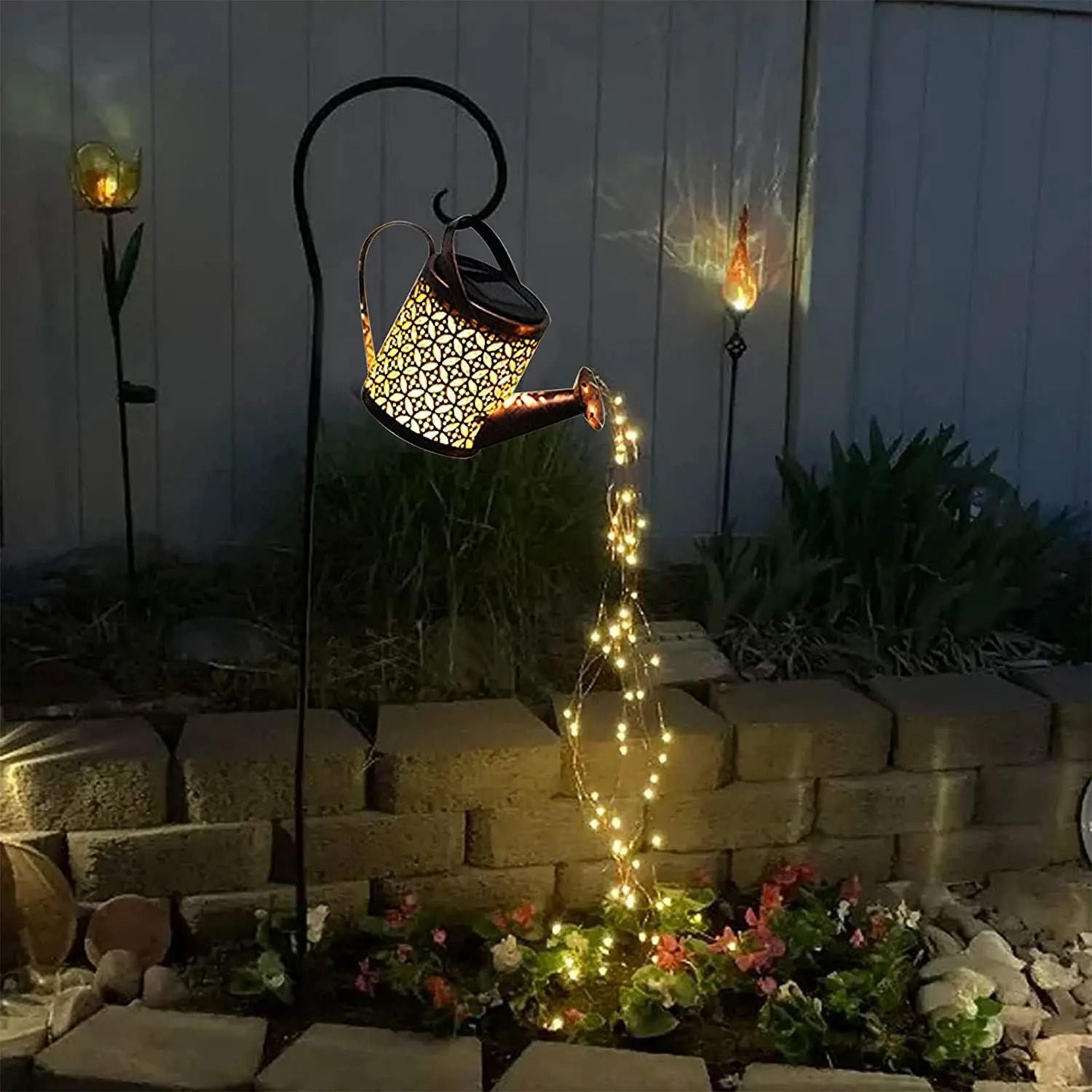 solar watering can light hanging kettle lantern metal retro outdoor garden decor