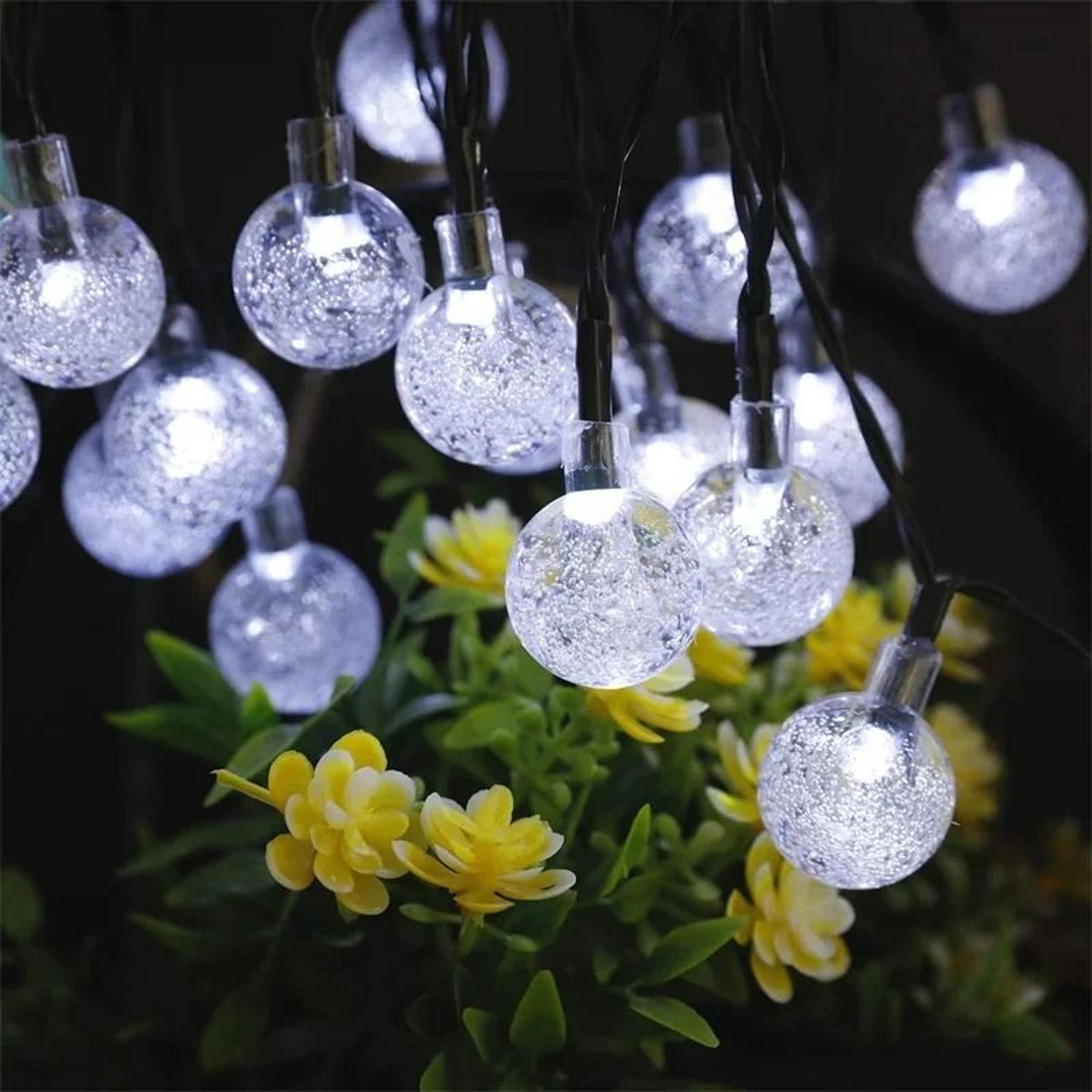 60 led solar crystal globe string lights outdoor waterproof 8 modes patio decor