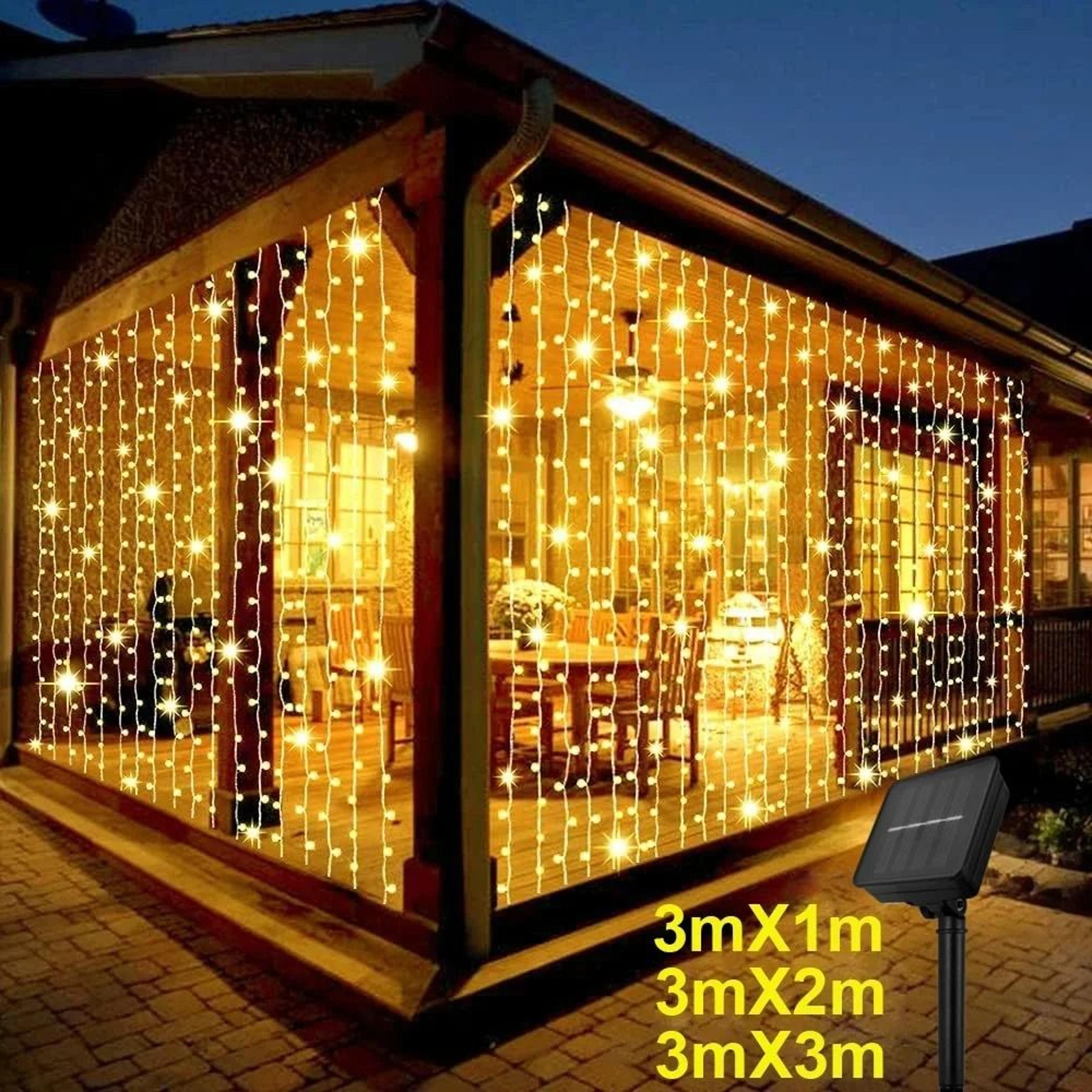 3x3m 300 led solar curtain lights outdoor waterproof 8 modes fairy string decor