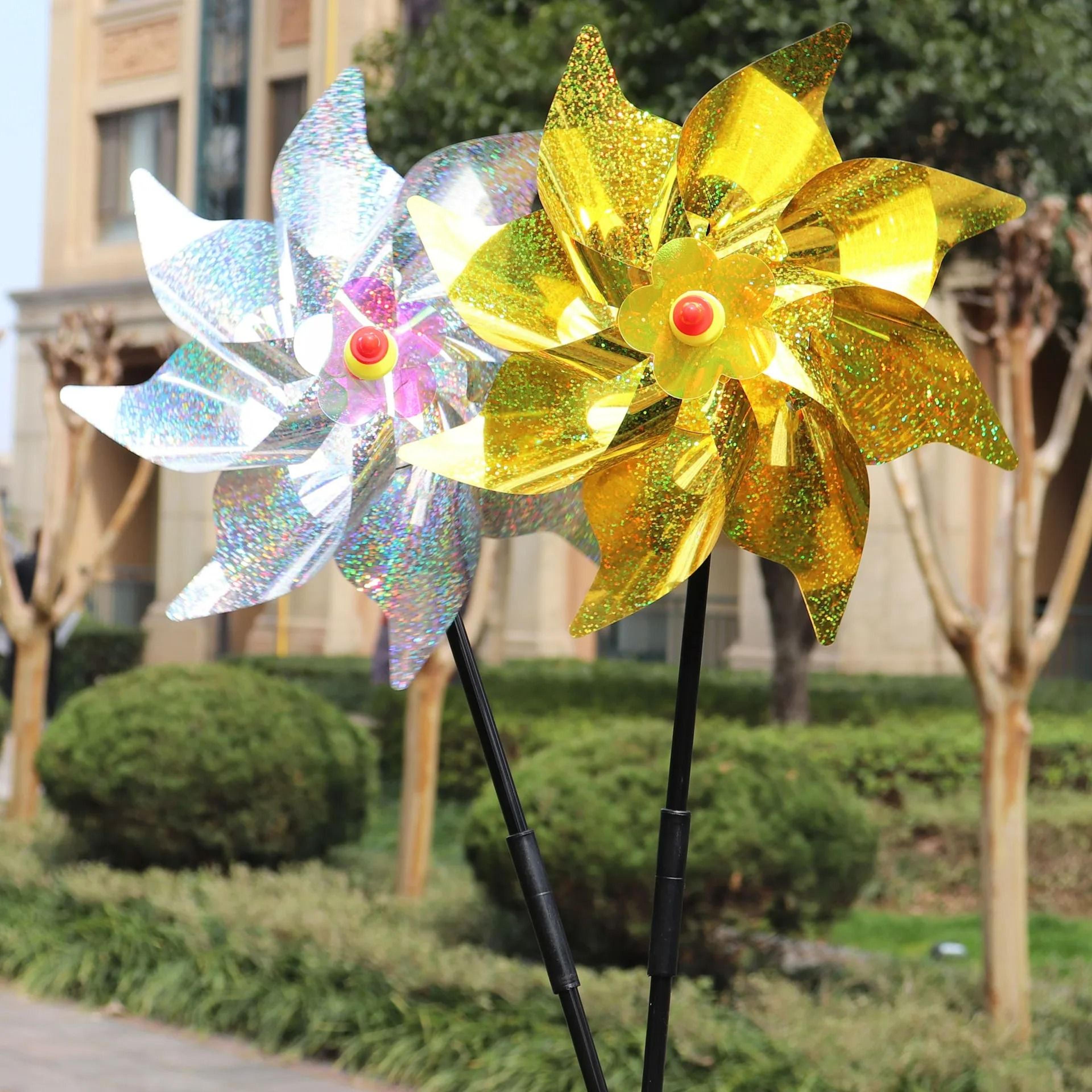 reflective bird deterrent pinwheels sparkly garden windmill scarecrow spinner