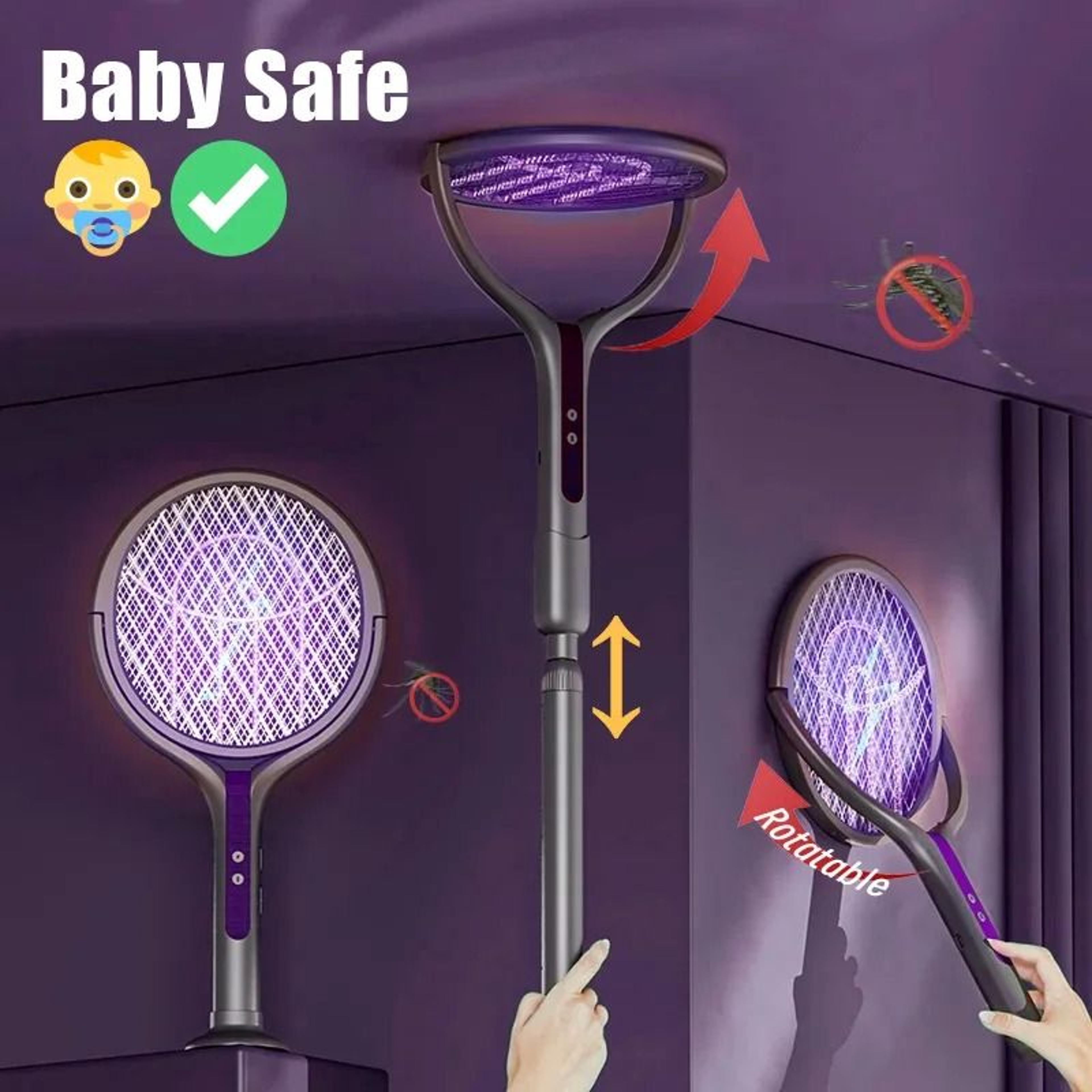 rotatable electric mosquito swatter retractable handle bug zapper racket