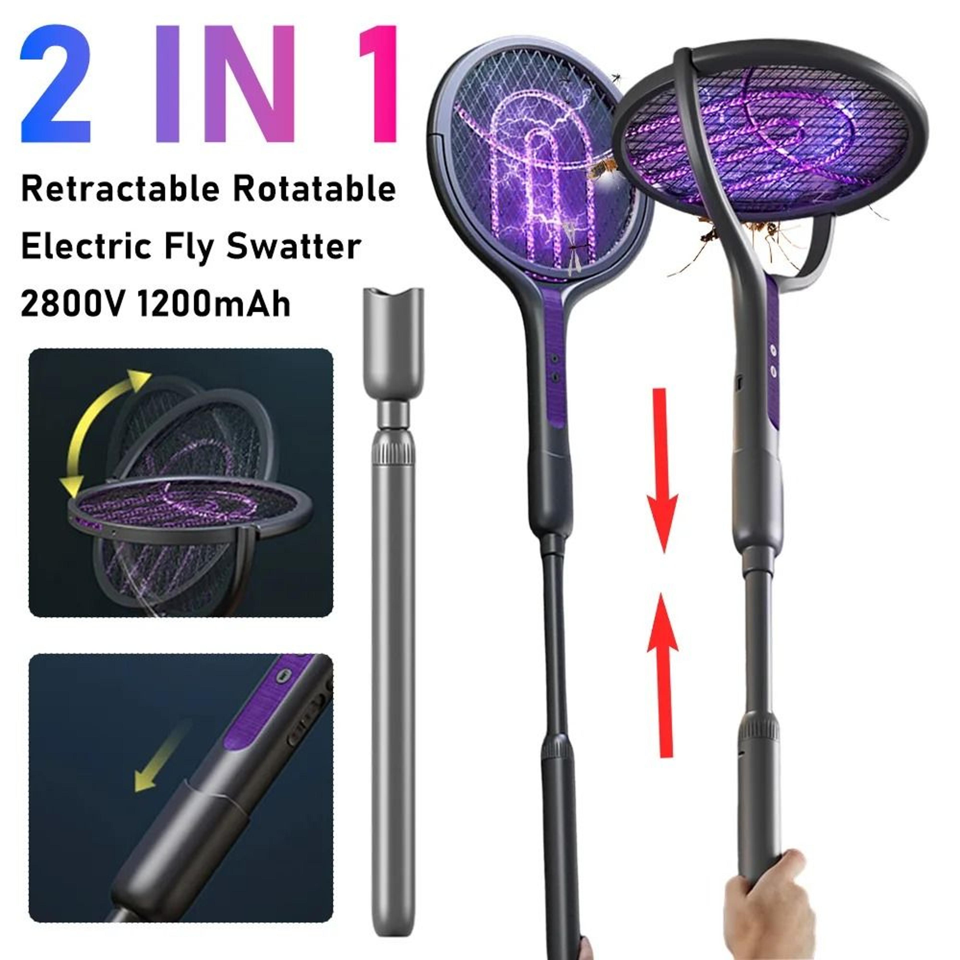 2-in-1 telescopic electric mosquito swatter angle adjustable uv lamp zapper
