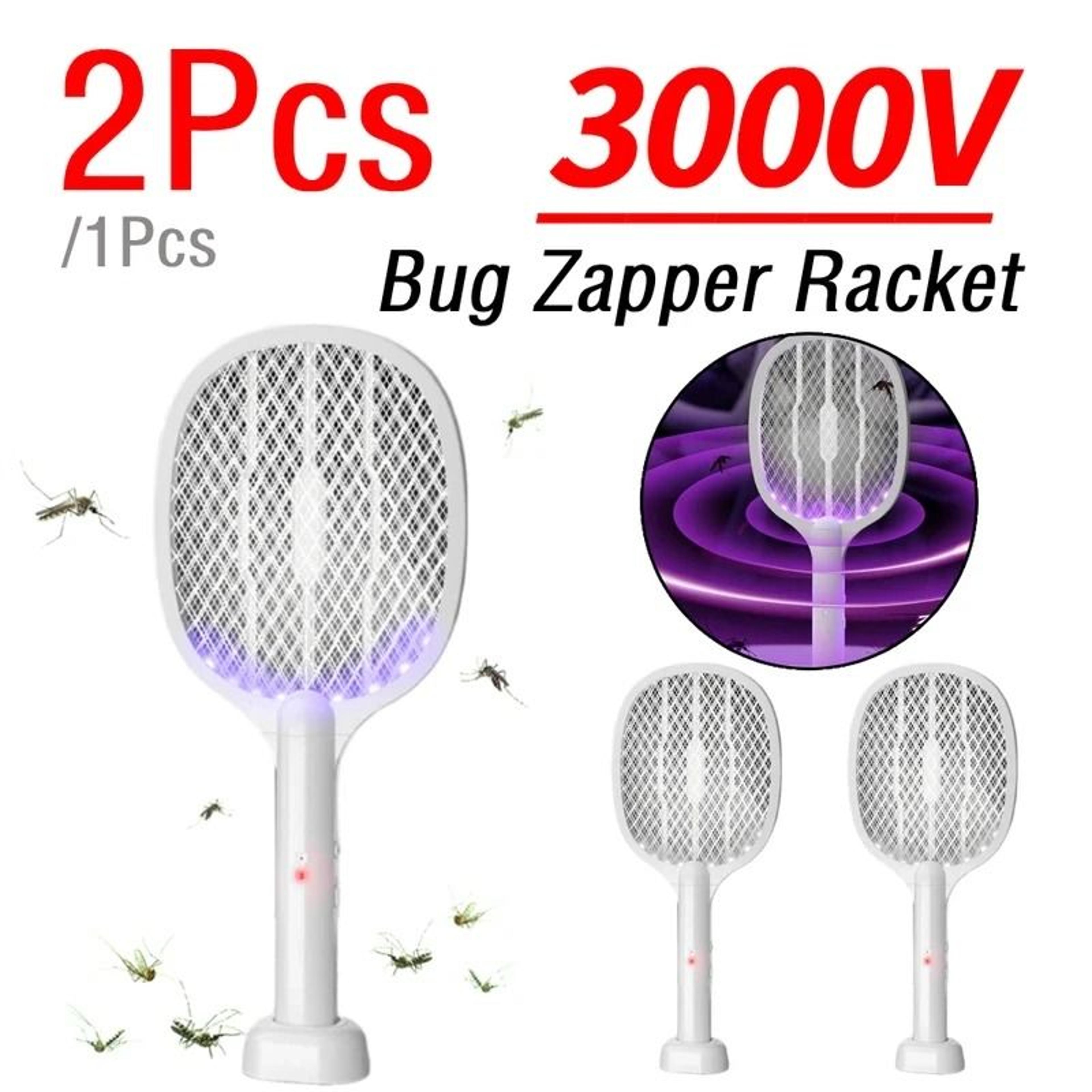 handheld electric fly swatter 3000v bug zapper 2-in-1 uv lamp rechargeable